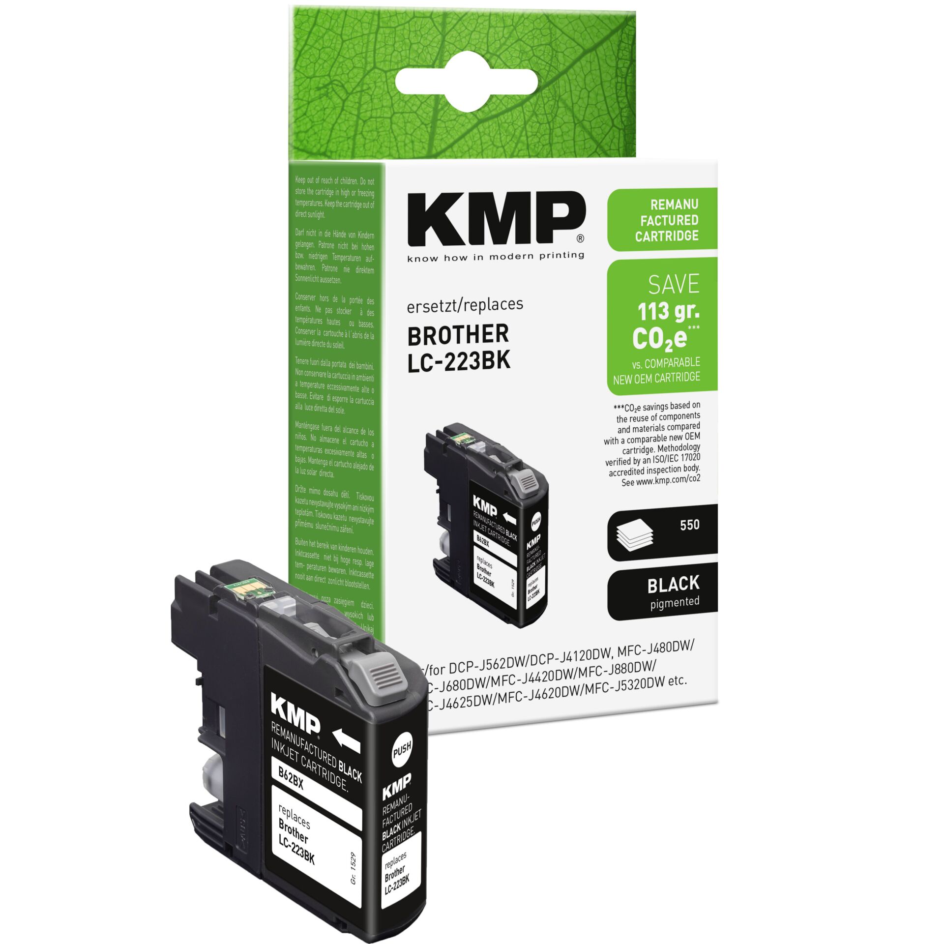 Adapter, Elektronik, QR Code, Tintenpatrone, Schwarz, KMP, LC-223BK, ersetzt/ersetzt Brother
