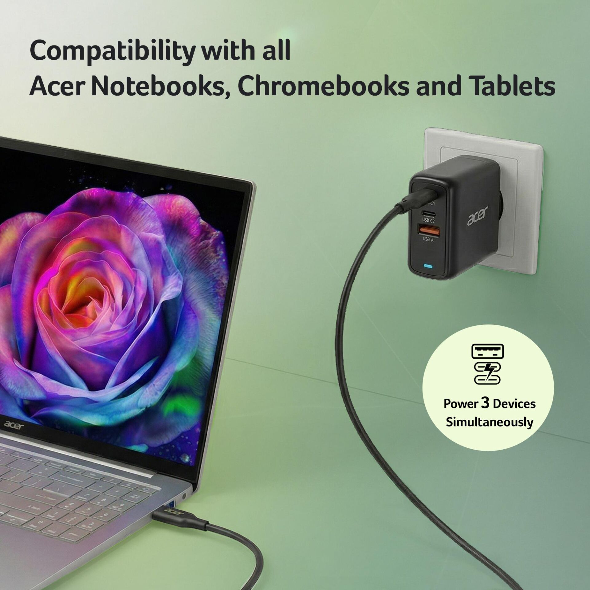 Laptop, USB-C-Ladegerät, Ladestation, Stromversorgung, Acer