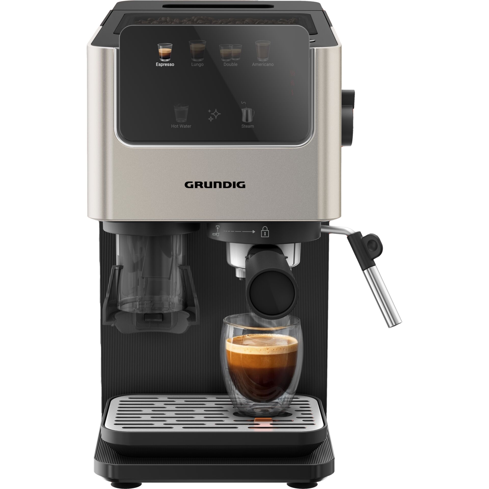 Espressomaschine, Kaffeemaschine, Porta-Kapselsystem, Milchschaum, Espresso