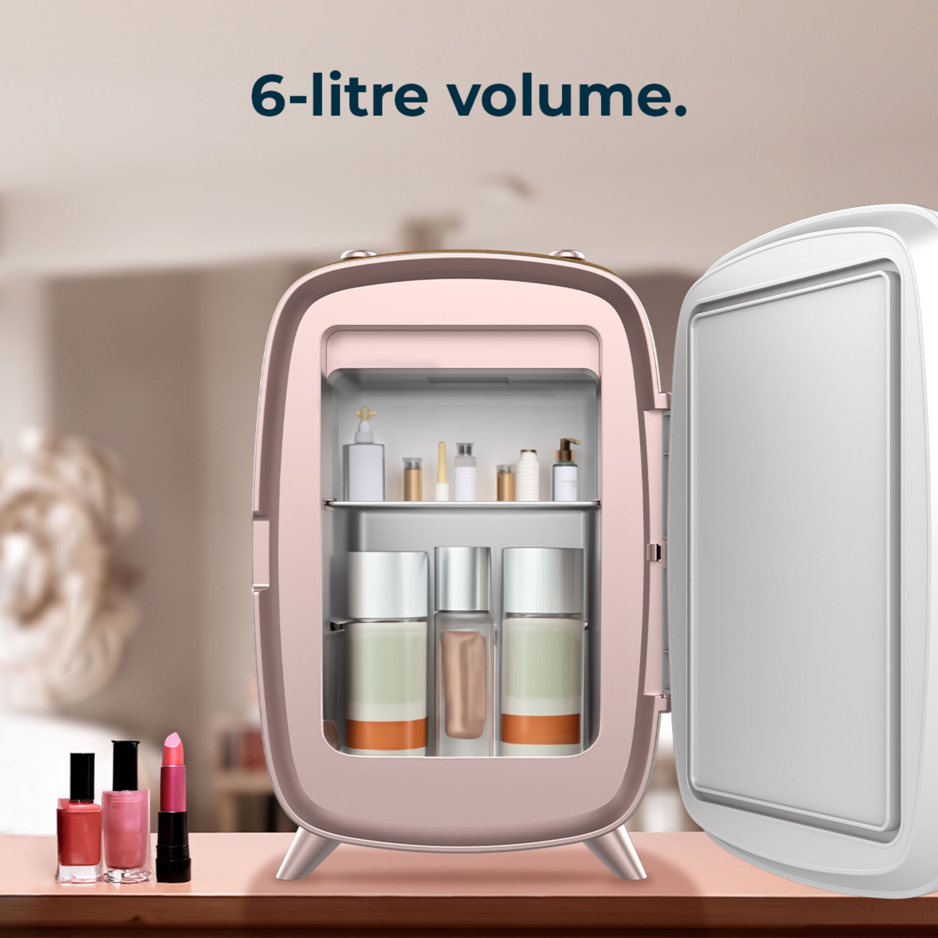 Mini-Kühlschrank, rosafarbener Kühlschrank, Kosmetik Kühlschrank, 6-Liter Volumen, Kompakter Kühlschrank