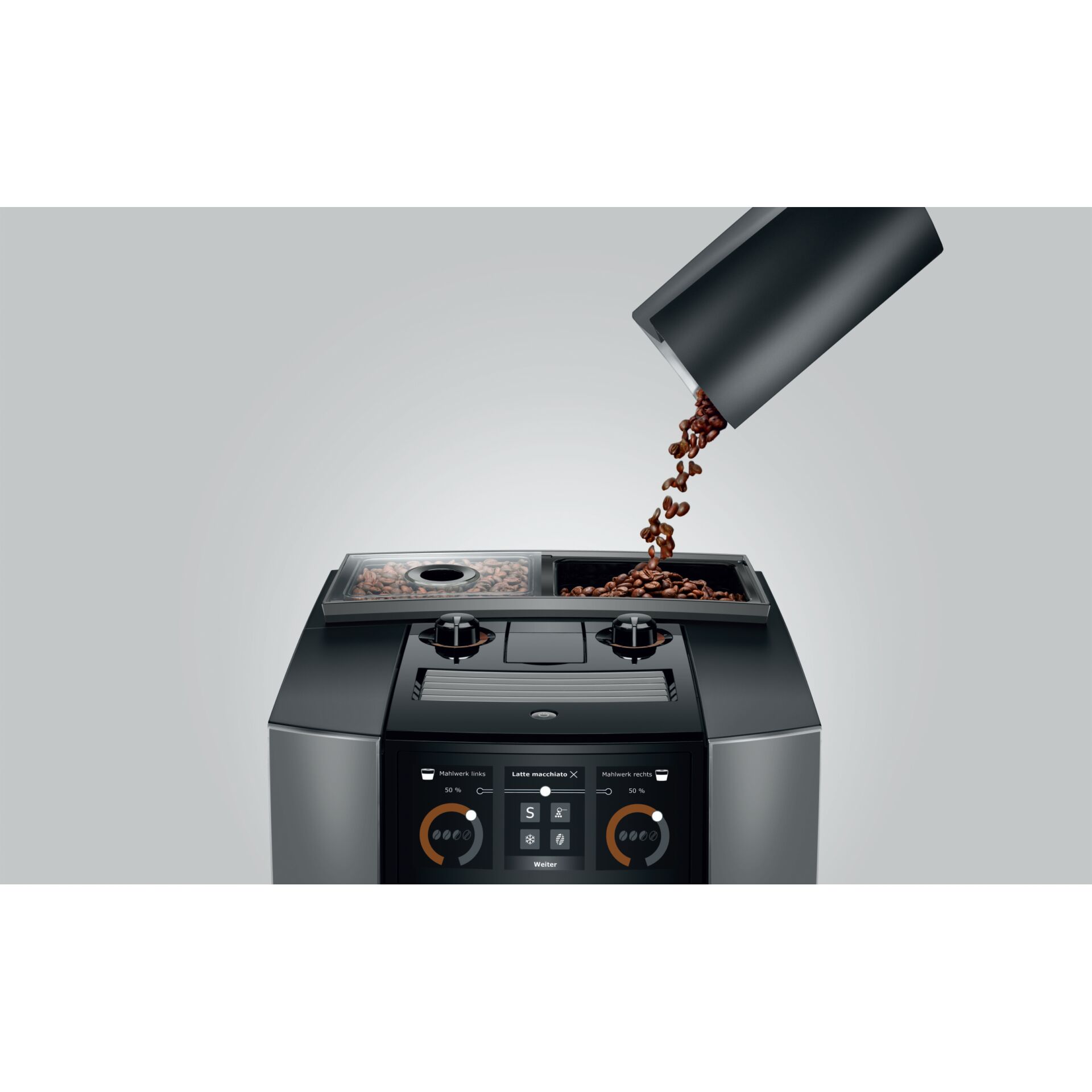 Kaffeemaschine, Kaffeebohnen, Gehäuse Edelstahl, Partikelfilter, Kaffeemahlwerk