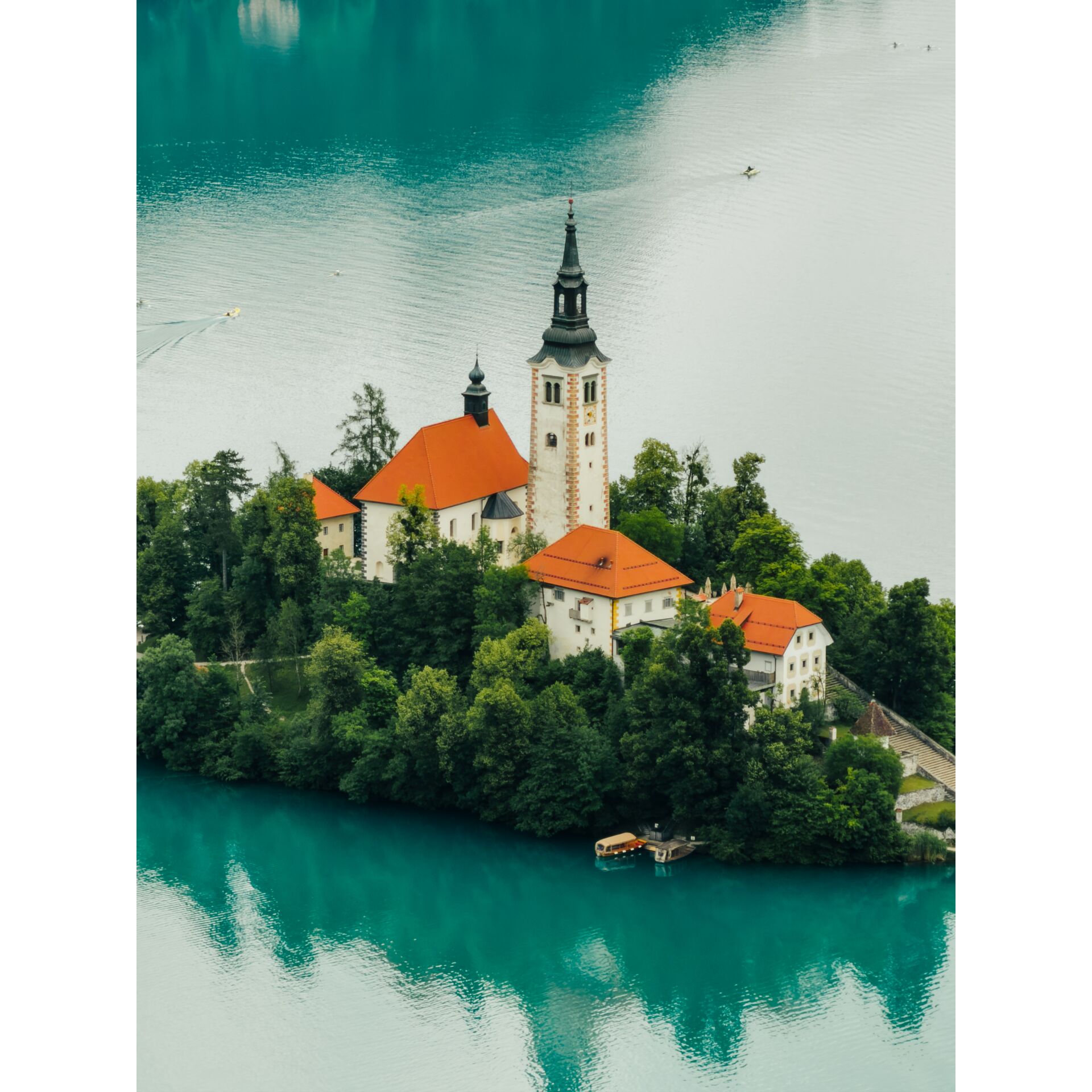 Insel, Kirche, rote Dächer, Turm, See