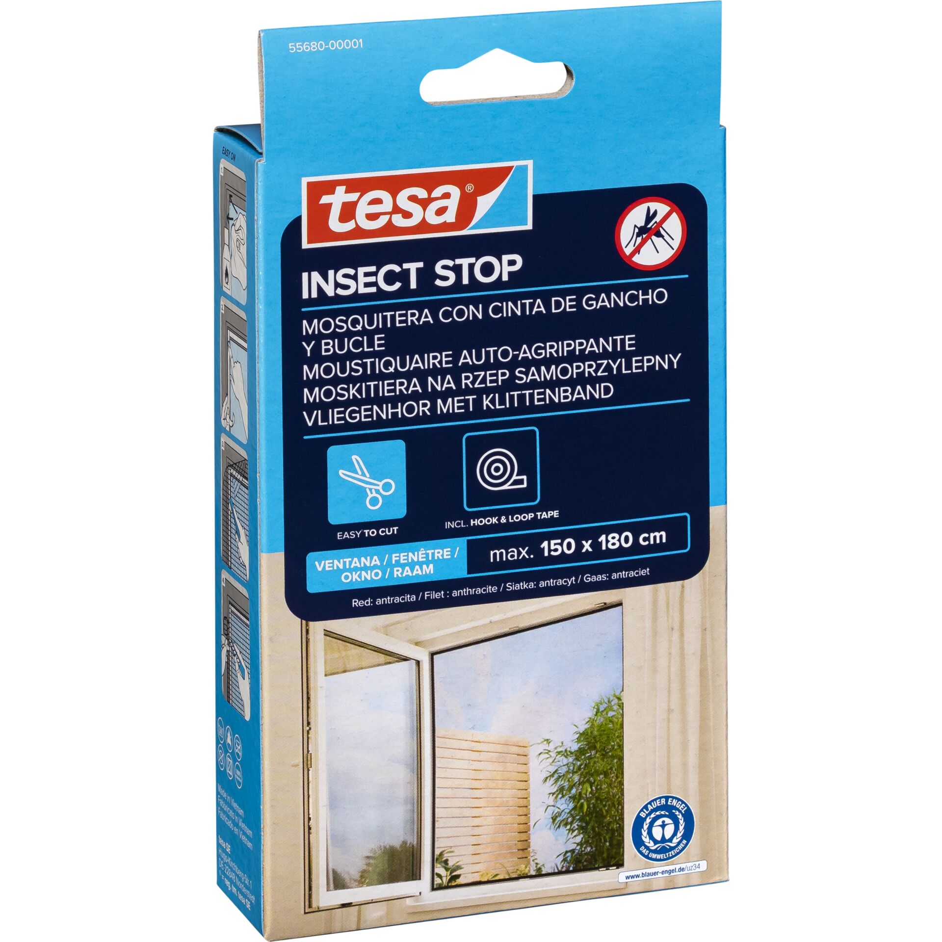 Insect Stop, Mosquito net, Fensternetz, Klettband, Blaues Verpackung, Insektenschutz, Moskitonetz, Klettband, Fensterabdeckung