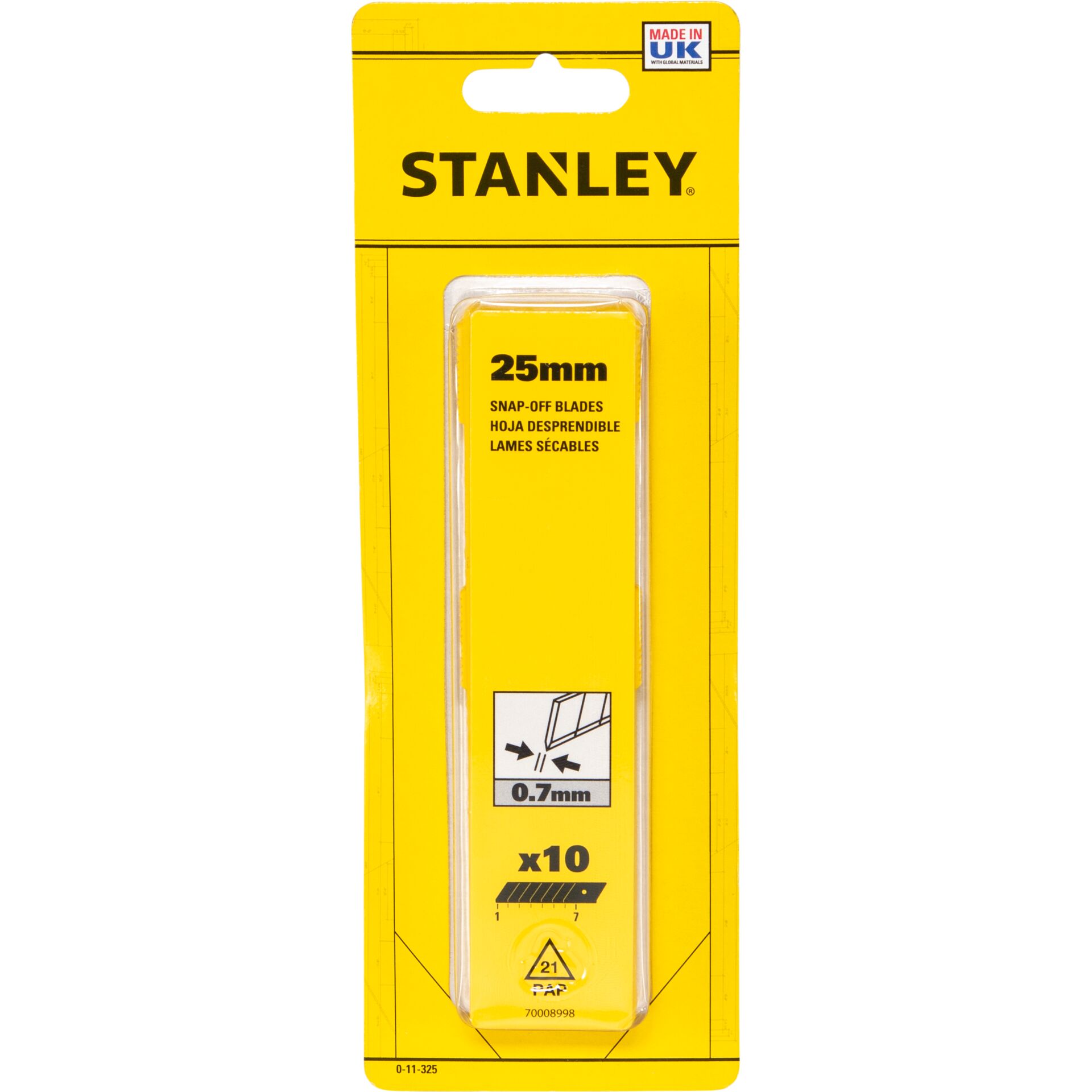 25mm, abbrechklingen, Stanley Klingen, Werkzeugzubehör, Packung zu 10