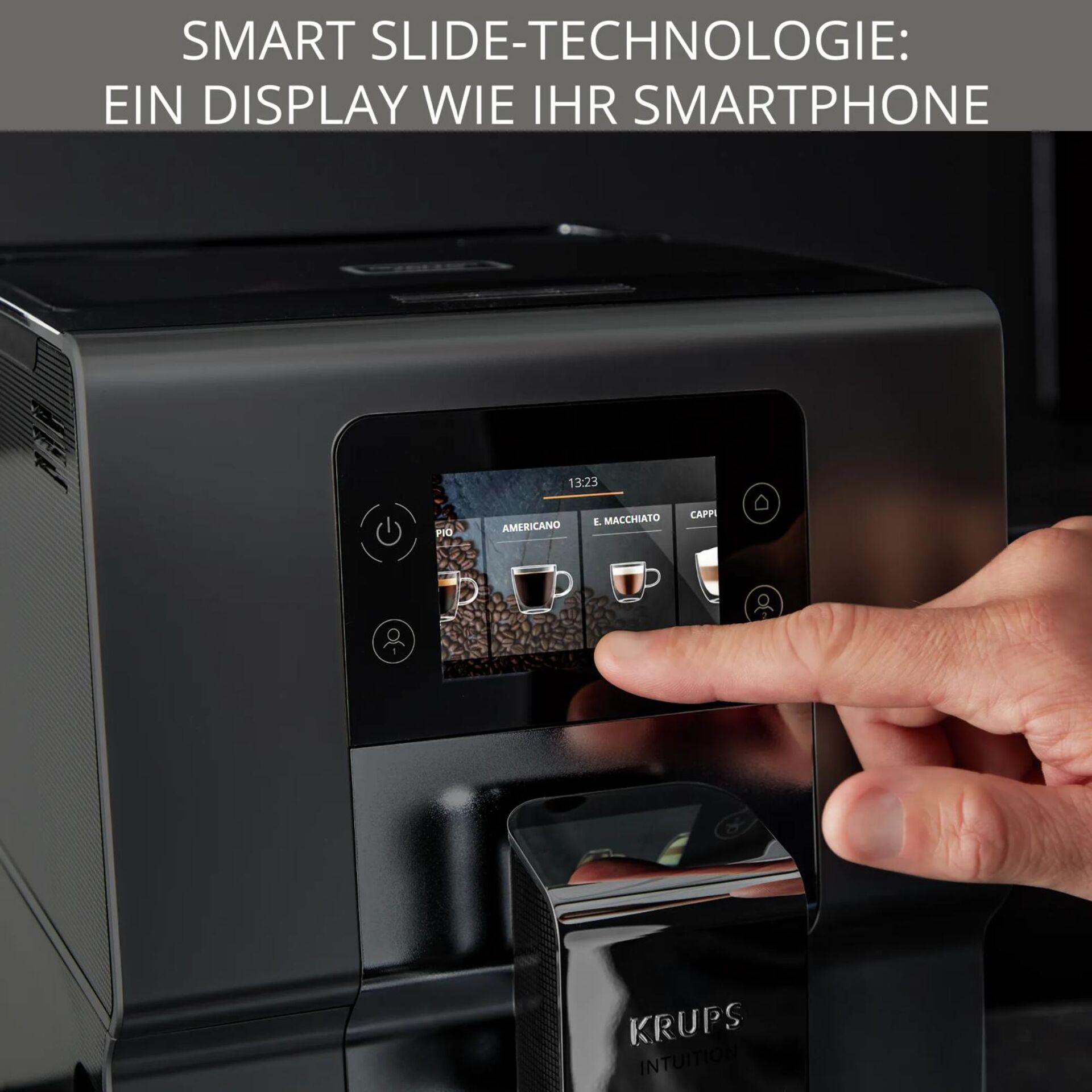Kaffeemaschine, Touchscreen, Kaffeeautomat, Bohnenbehälter, Krups Intuition