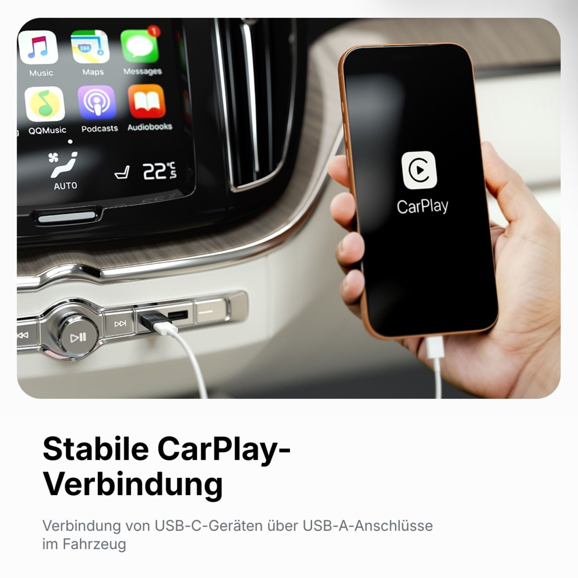 CarPlay, USB-C, USB-A, In-Car, Smartphone