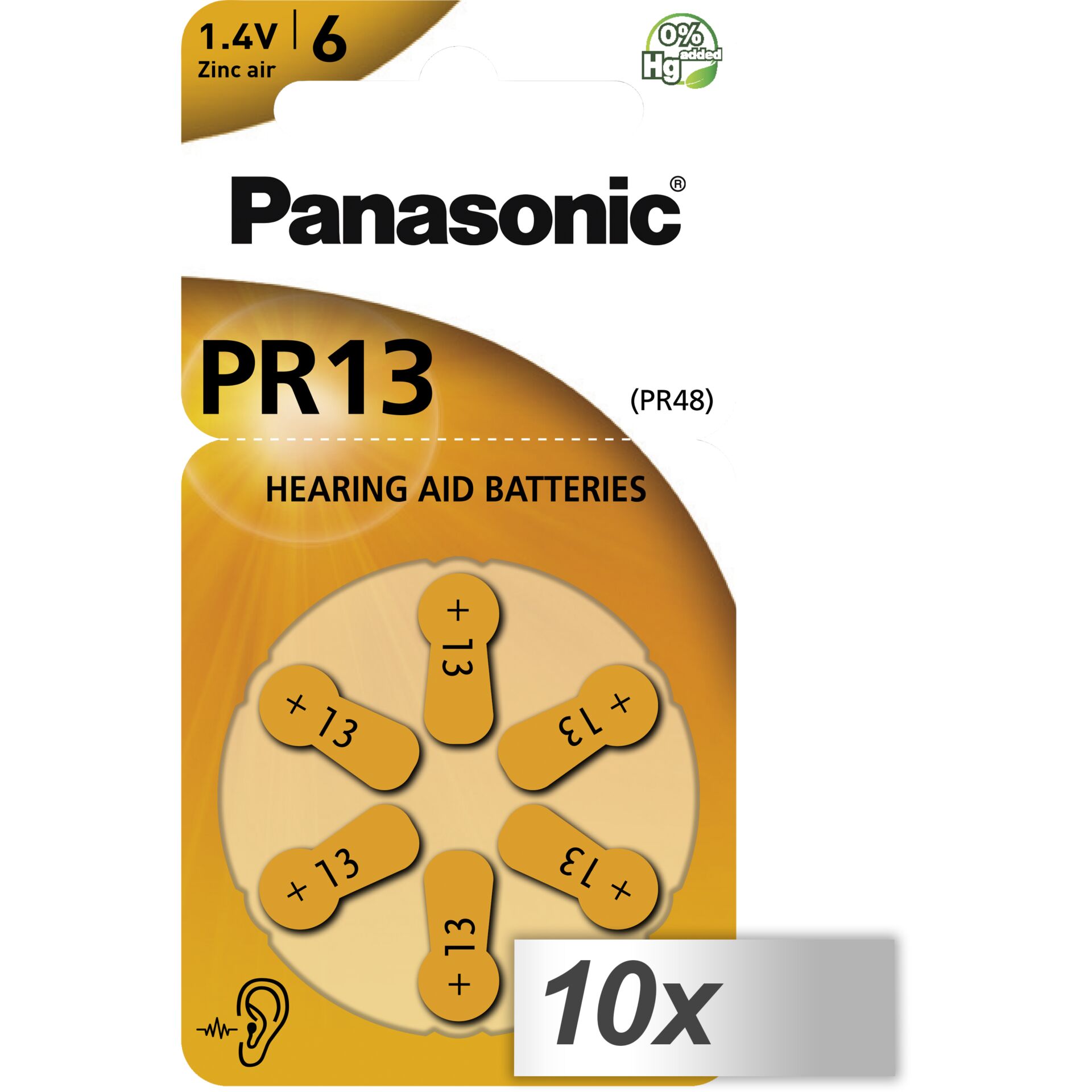 10x1 Panasonic PR 13 Hörgeräte  Zellen Zinc Air 6er Rad