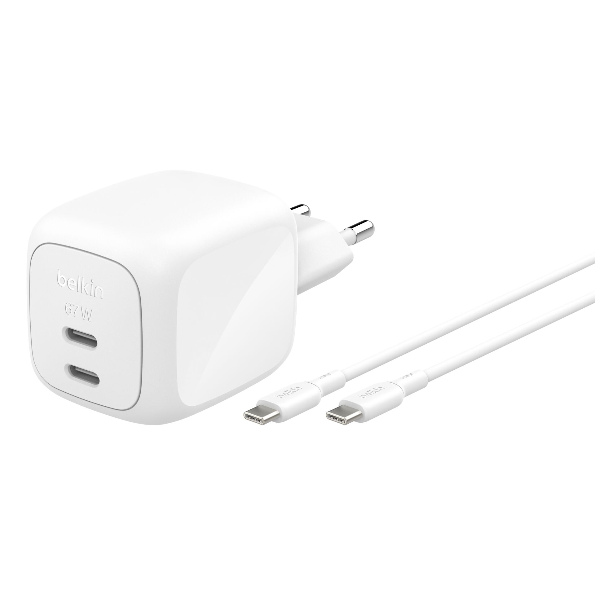 Belkin Ladegerät Dual USB-C 67W  PD PPS+2m Kabel  WCH020kq2MWH-B6