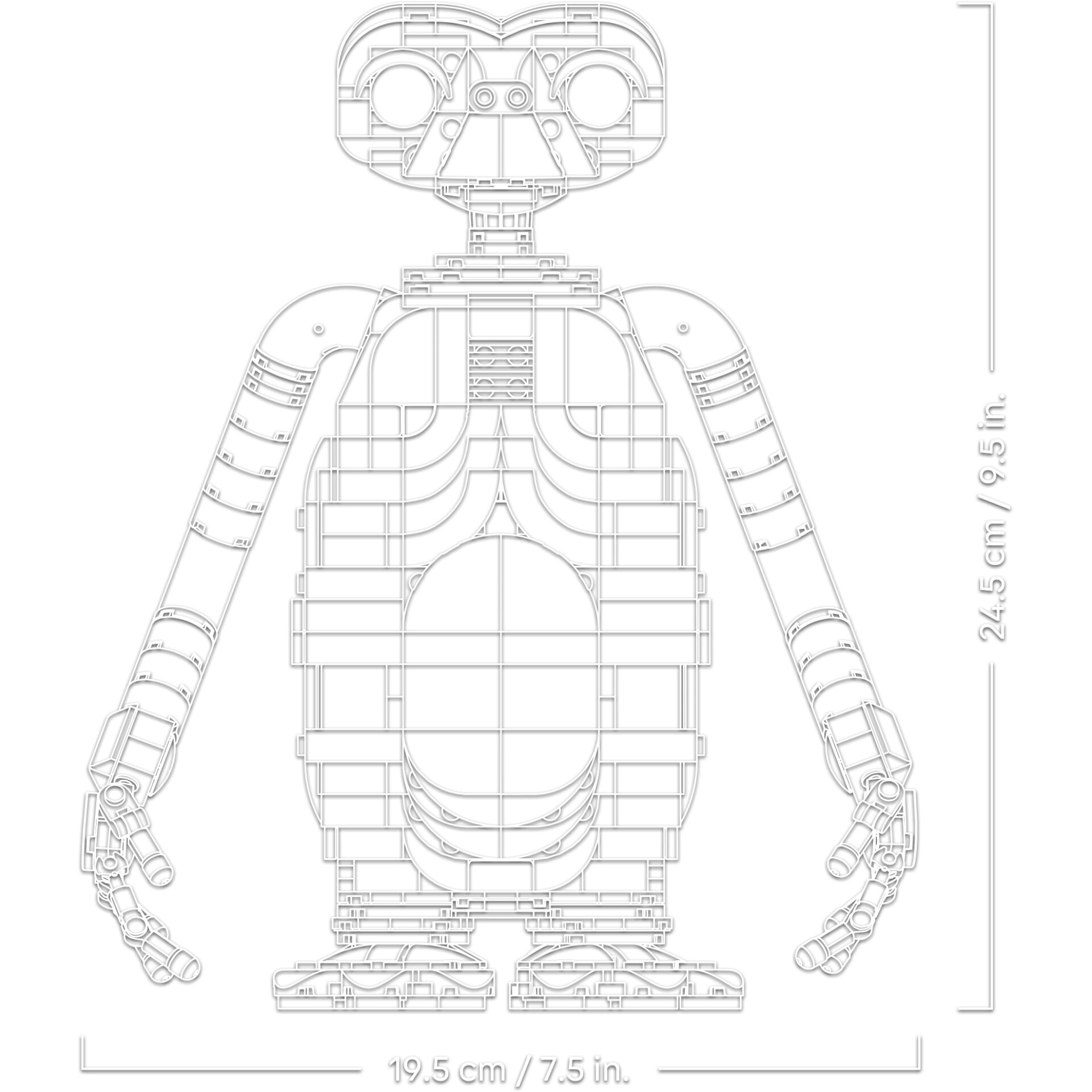 3D-Puzzle, Lego-ähnliche Figur, Roboterfigur, Graue Kontur, Konstruktionsmodell