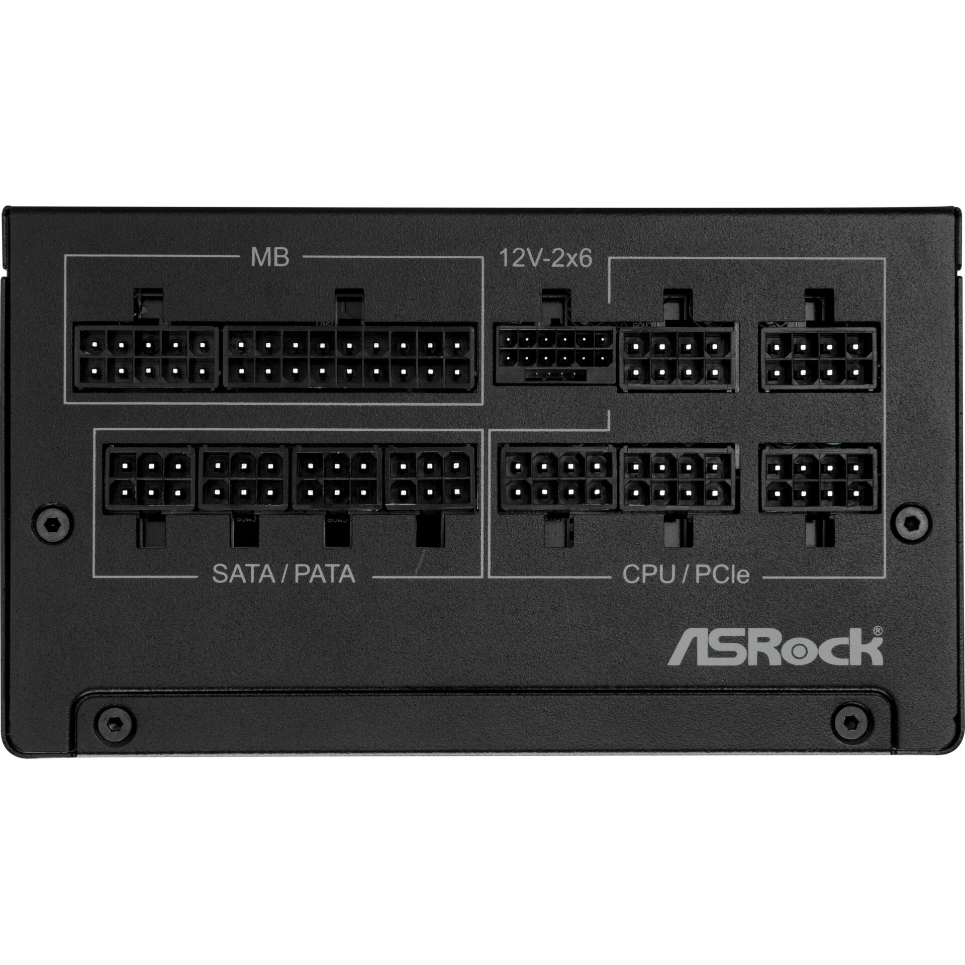 PC-Parts, Rückseite Motherboard, SATA Ports, CPU/PCIe Anschlüsse, 12V-2x6 PCIe, ASRock Logo