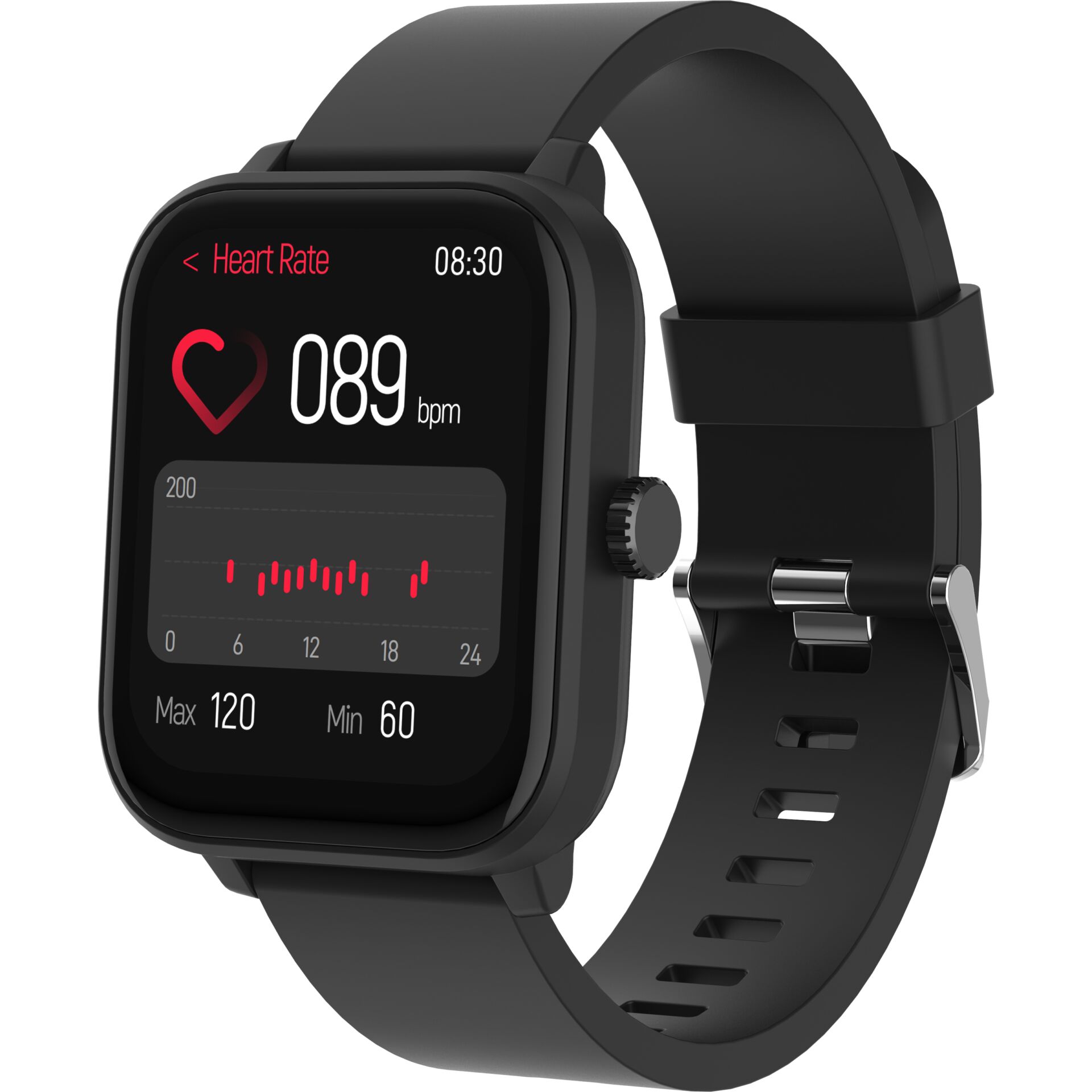 Smartwatch, Herzfrequenz, Touchscreen, Siliconeband, Schwarz