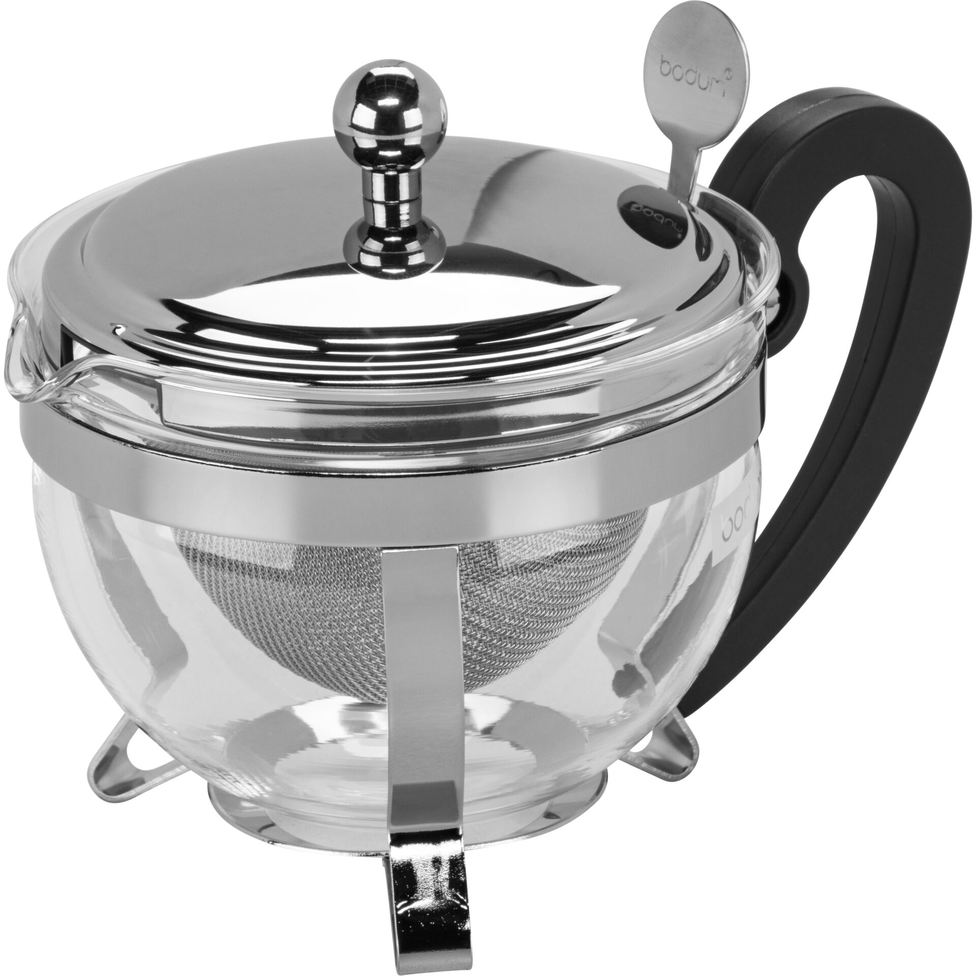 Glas Teekanne, Teekanne mit Sieb, Glas-Teekanne, Chrom-Ausführung, Heizstab-Kanne