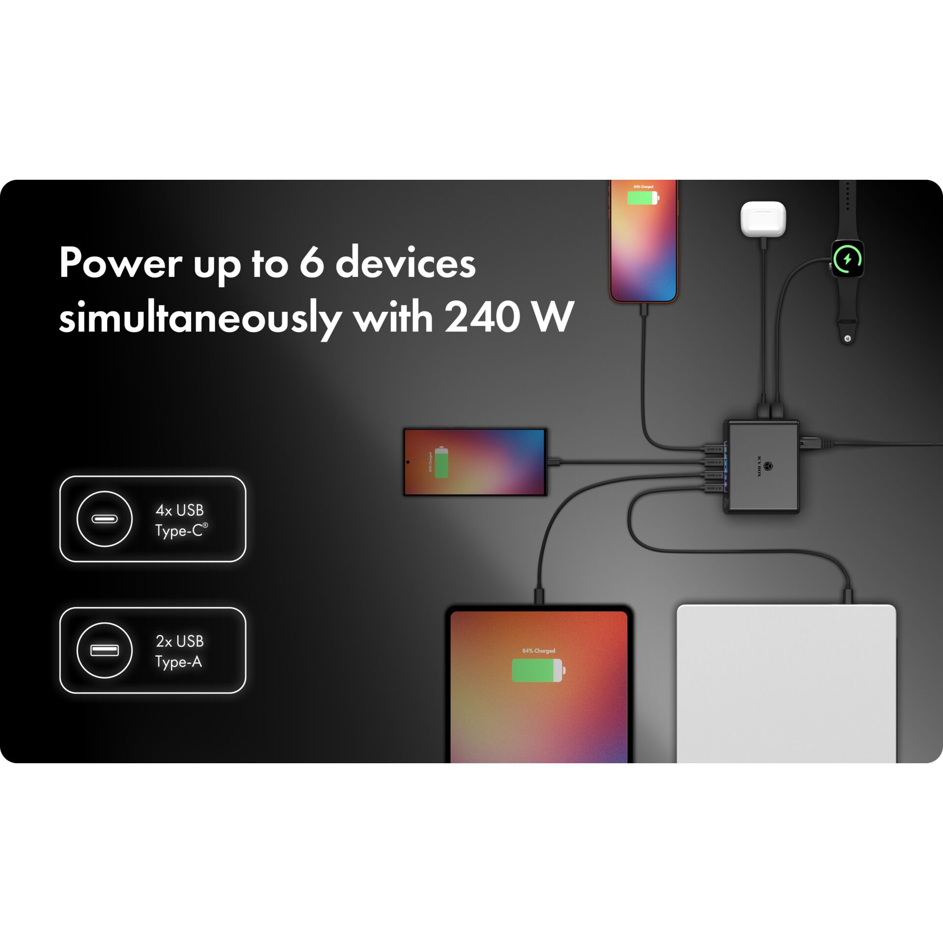 Ladegerät, USB-C, USB-A, Mehrfachladegerät, 240W