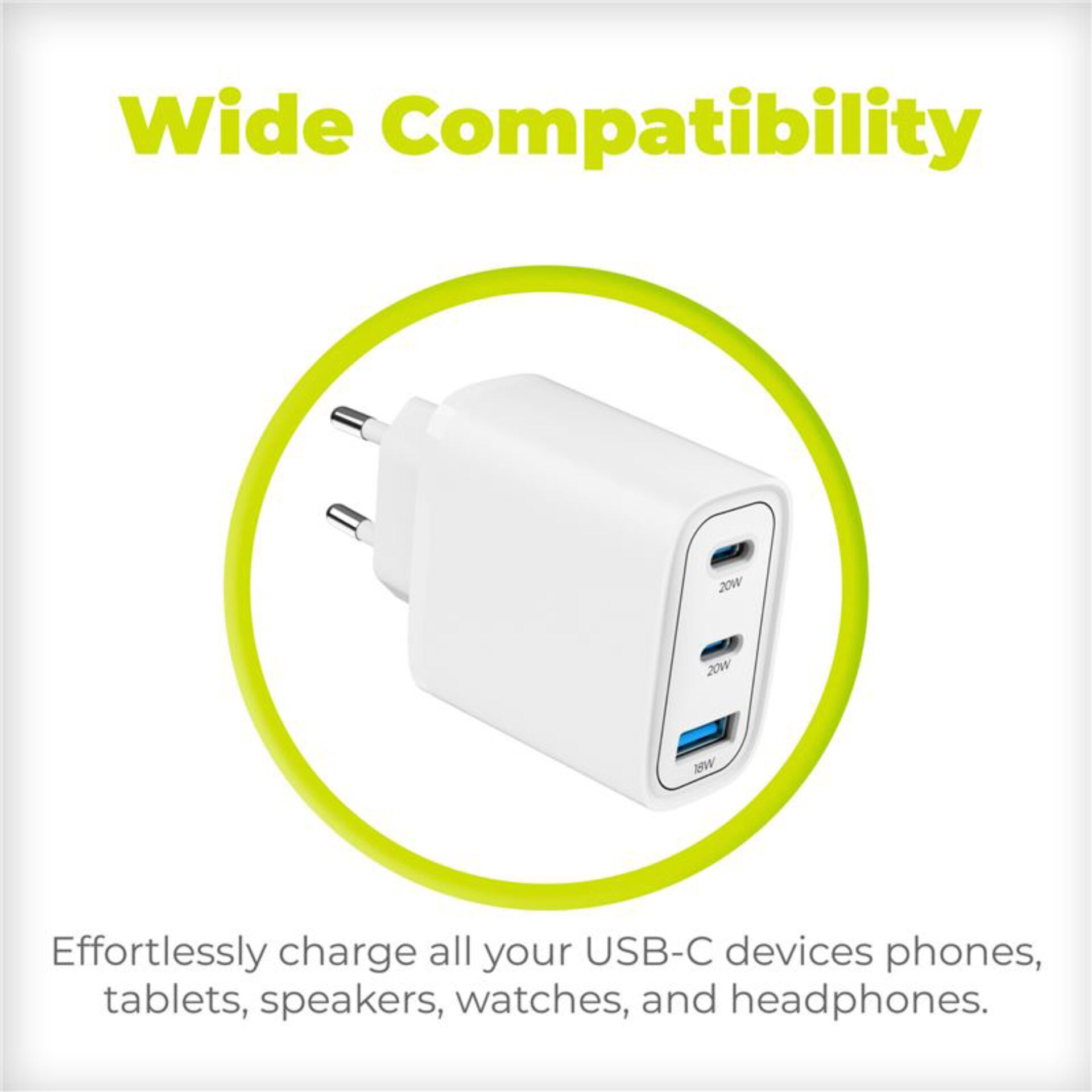 USB-C Lader, Multiport Adapter, 20W USB-C, Type-C Ladegerät, weiße Kunststoffhülle