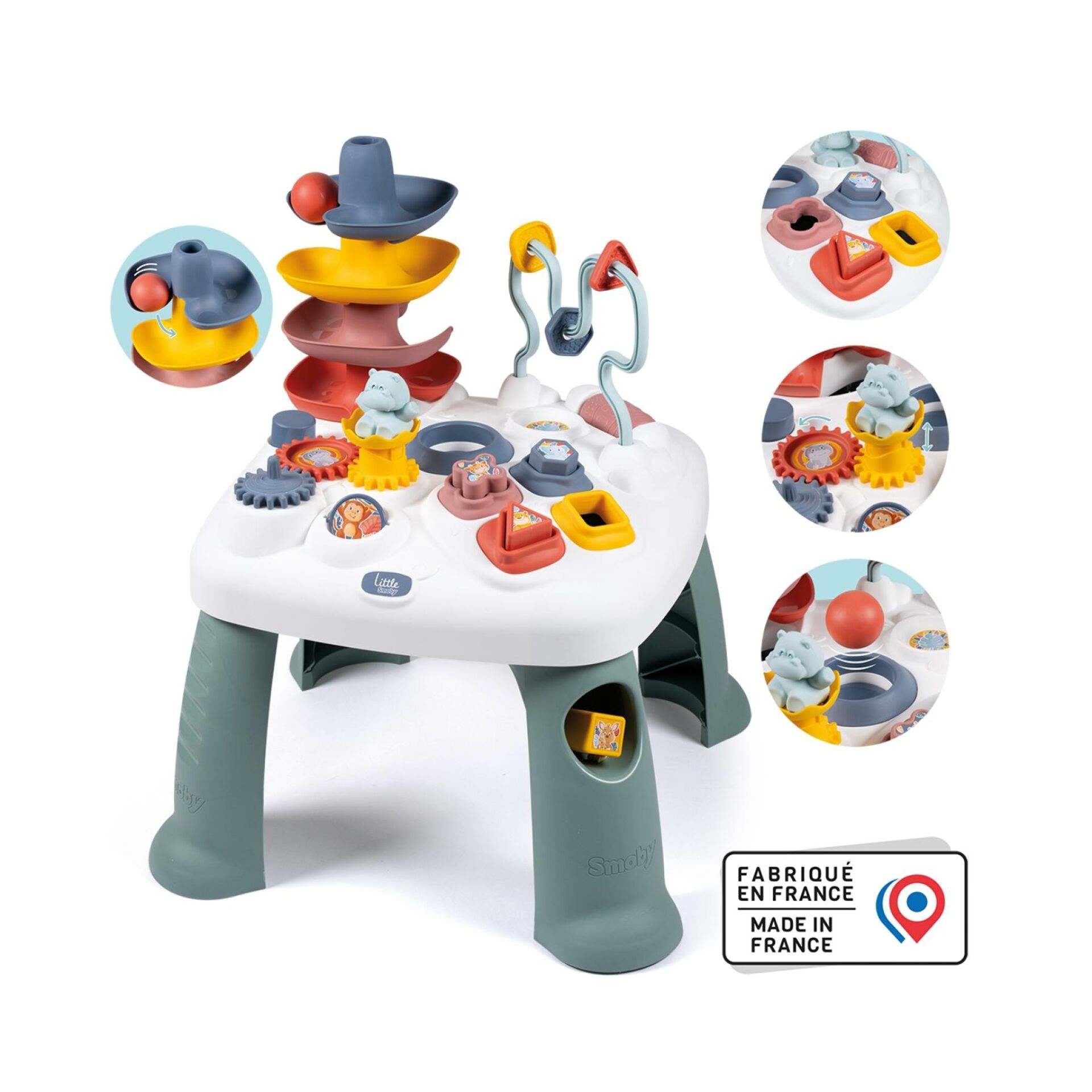 Kinderspieltisch, Lernspielzeug, Stehendes Spielzeug, Stapel- und Drehscheibe, Made in France