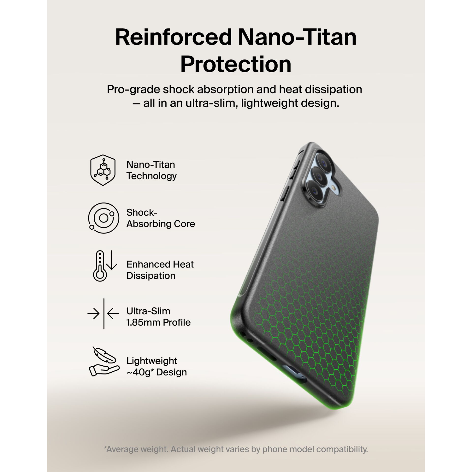 Nano-Titan Schutz, Stoßabsorbierender Kern, Wärmeableitung, Ultraschlanke Profil, Leichtes Design