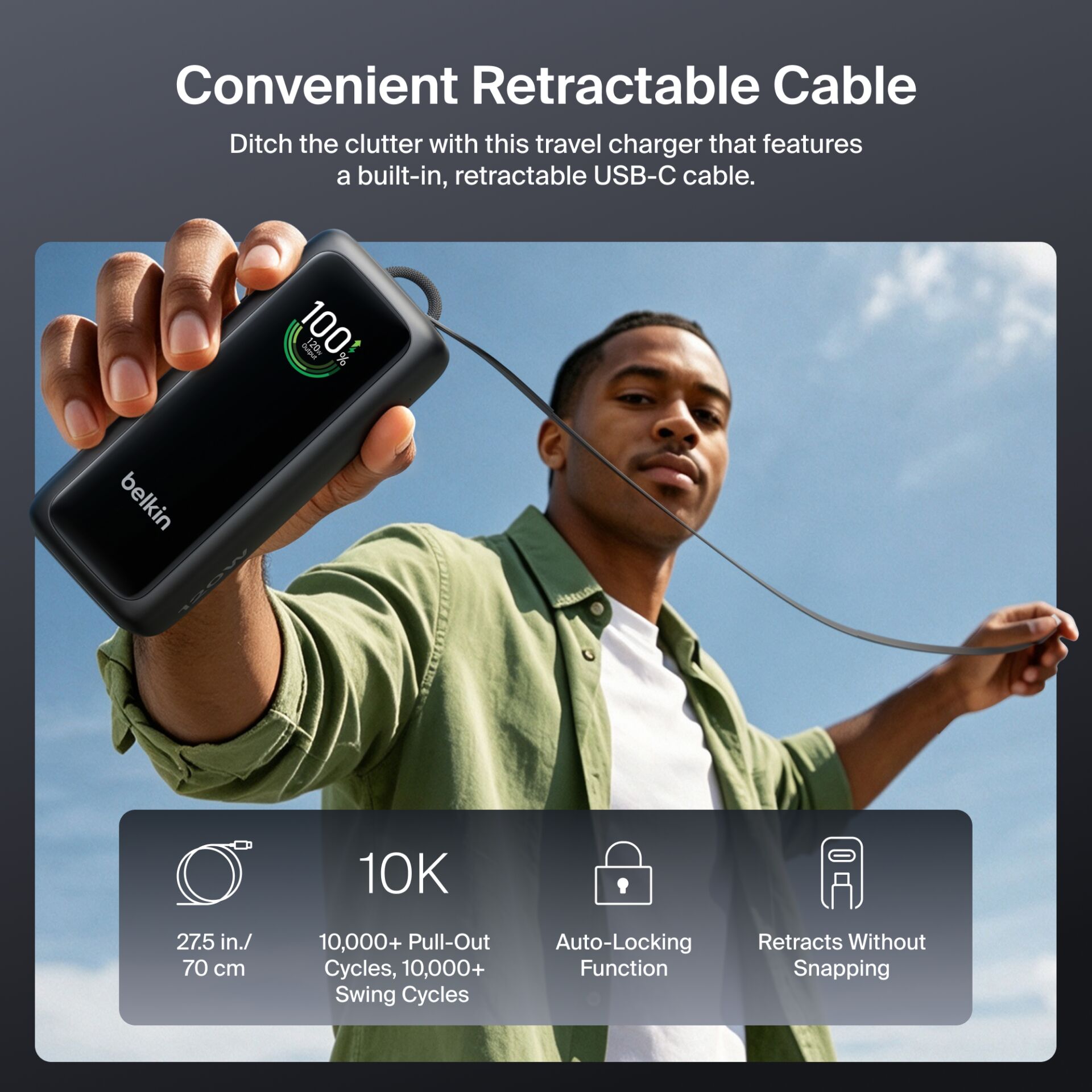 Power bank, USB-C, ausziehbar, retractable, kompakt