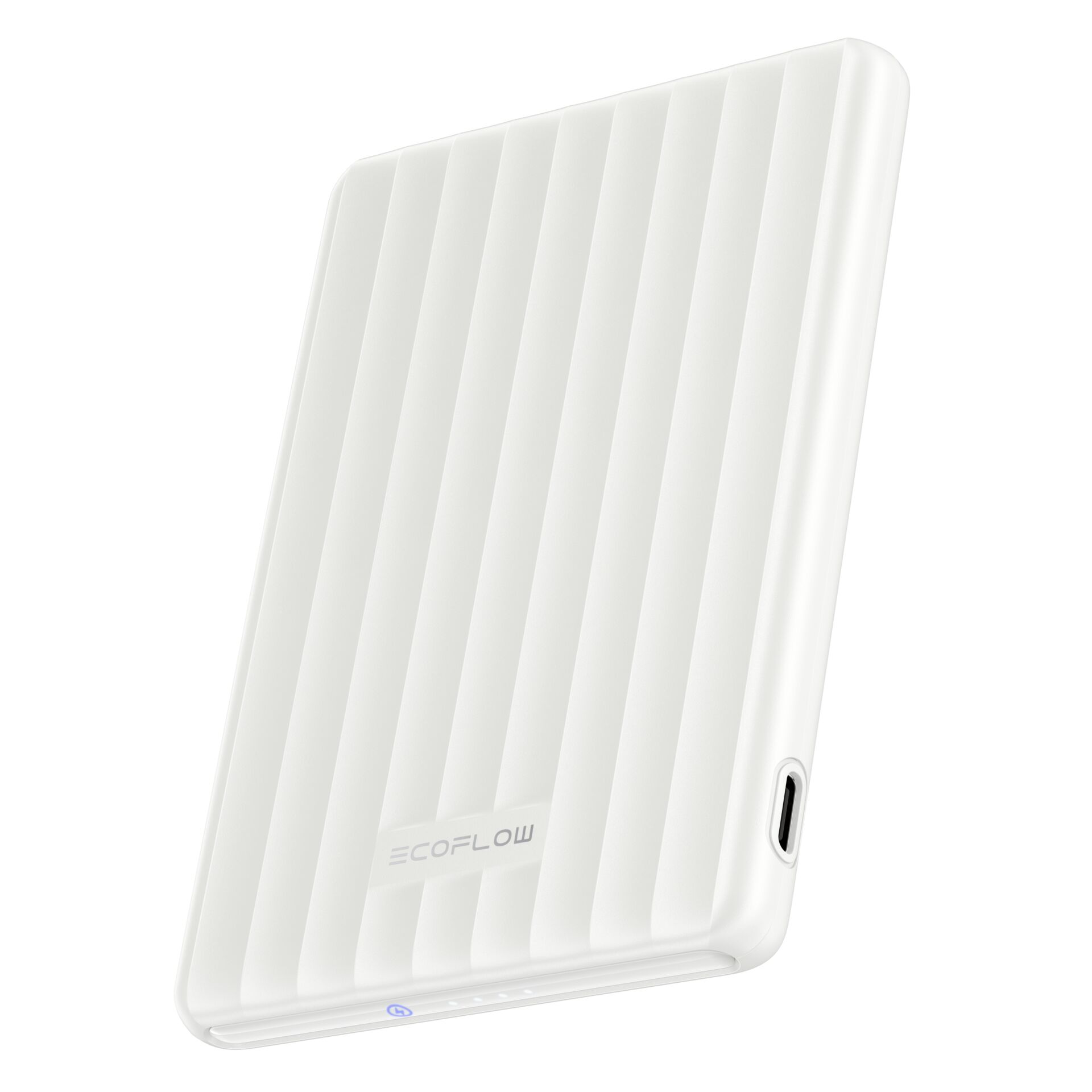 Tragbarer Akku, Powerbank, Weiß, Rippen-Design, USB-C Anschluss