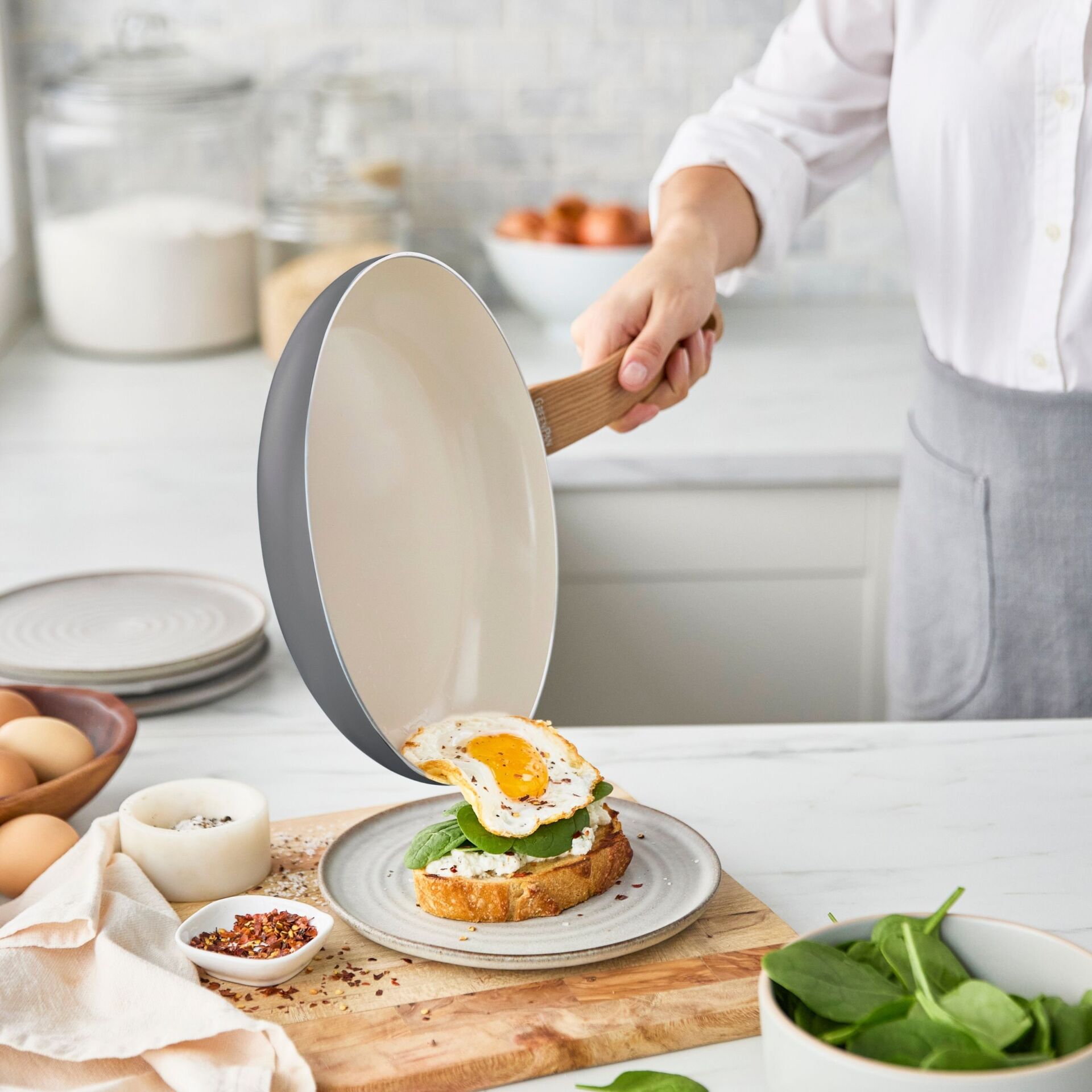 Pfanne, Spiegelei, Sandwich, Küche, Frühstück