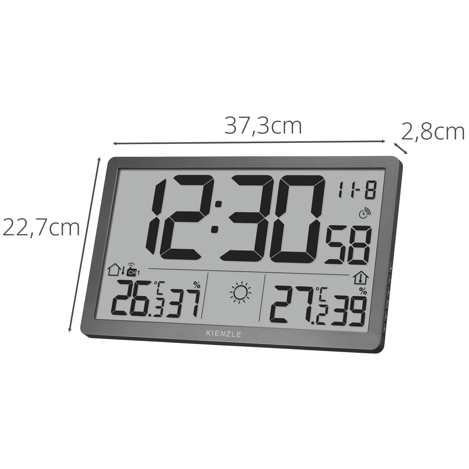 digitaluhr, wanduhr, lcd-anzeige, wetteruhr, Kienzel-euhr