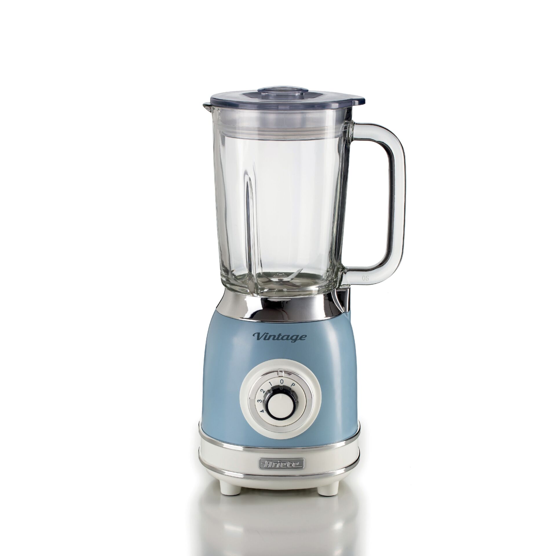 smoothie mixer, kitchen appliance, glasbehälter, blau, retro optik