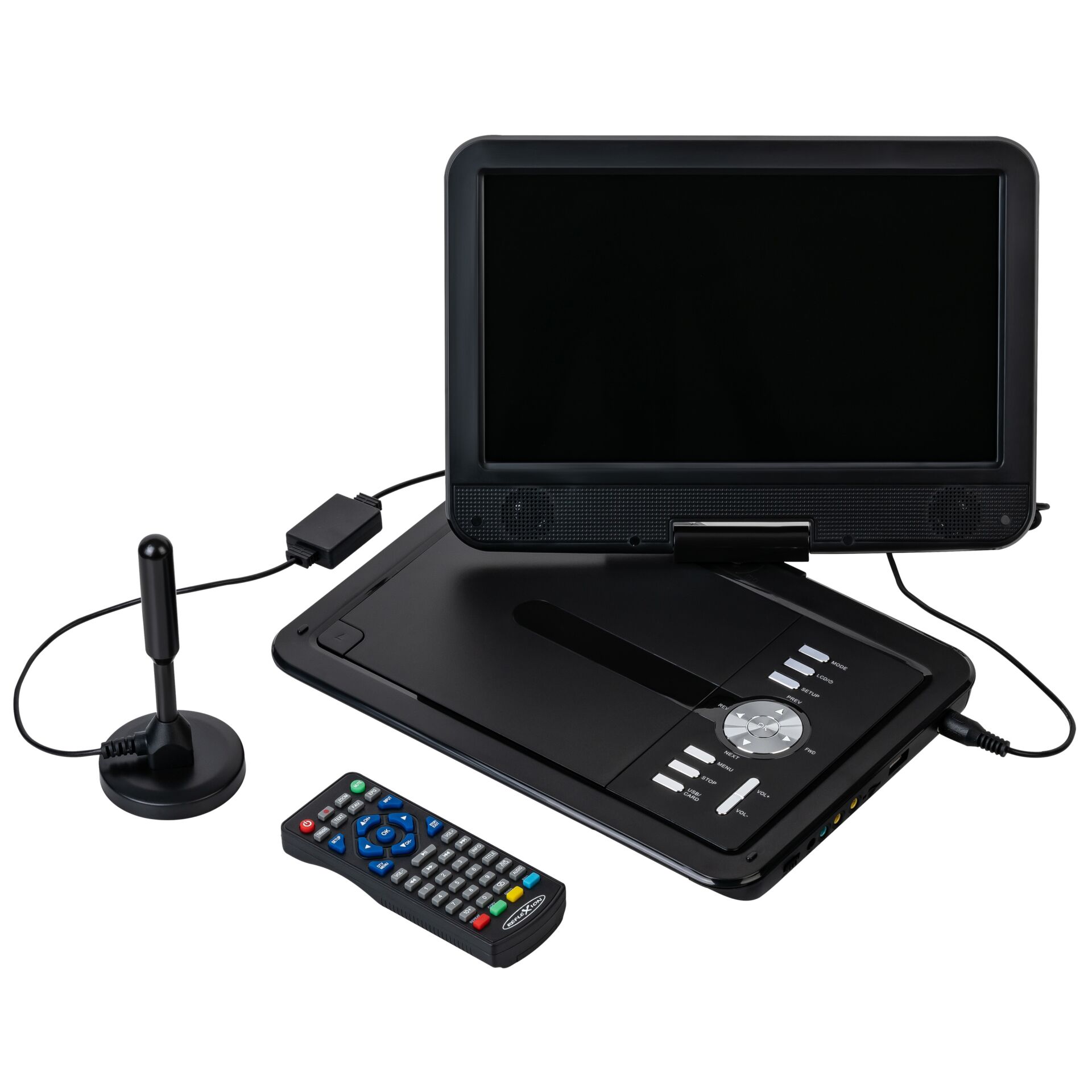 Elektronik, Fernsteuerung, Pc, Bildschirm, Überwachen, tragbarer DVD-Player, Klappbildschirm, Fernbedienung, TV-Antenne, schwarz