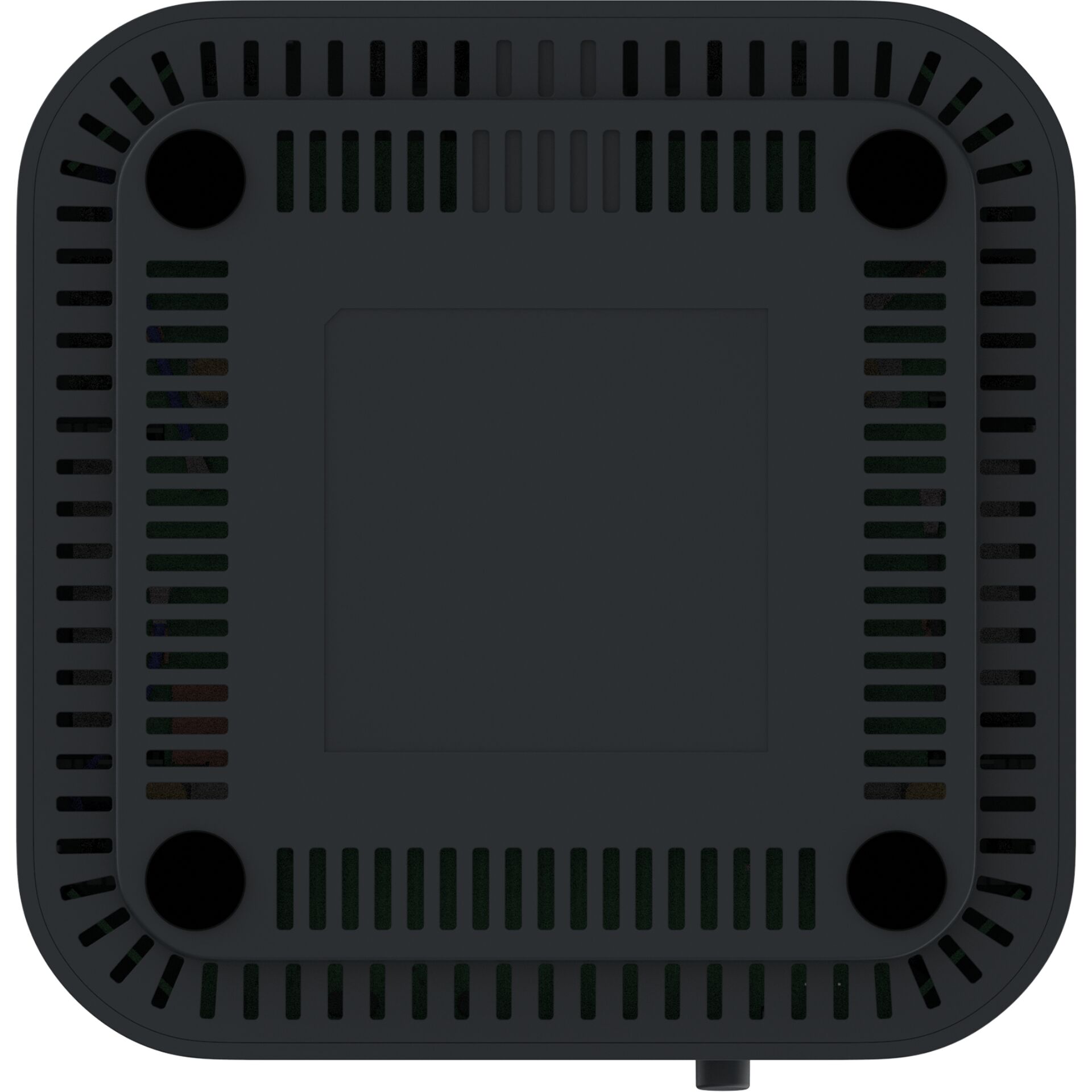 bottom-view, square design, vented surface, foot stand, device underside