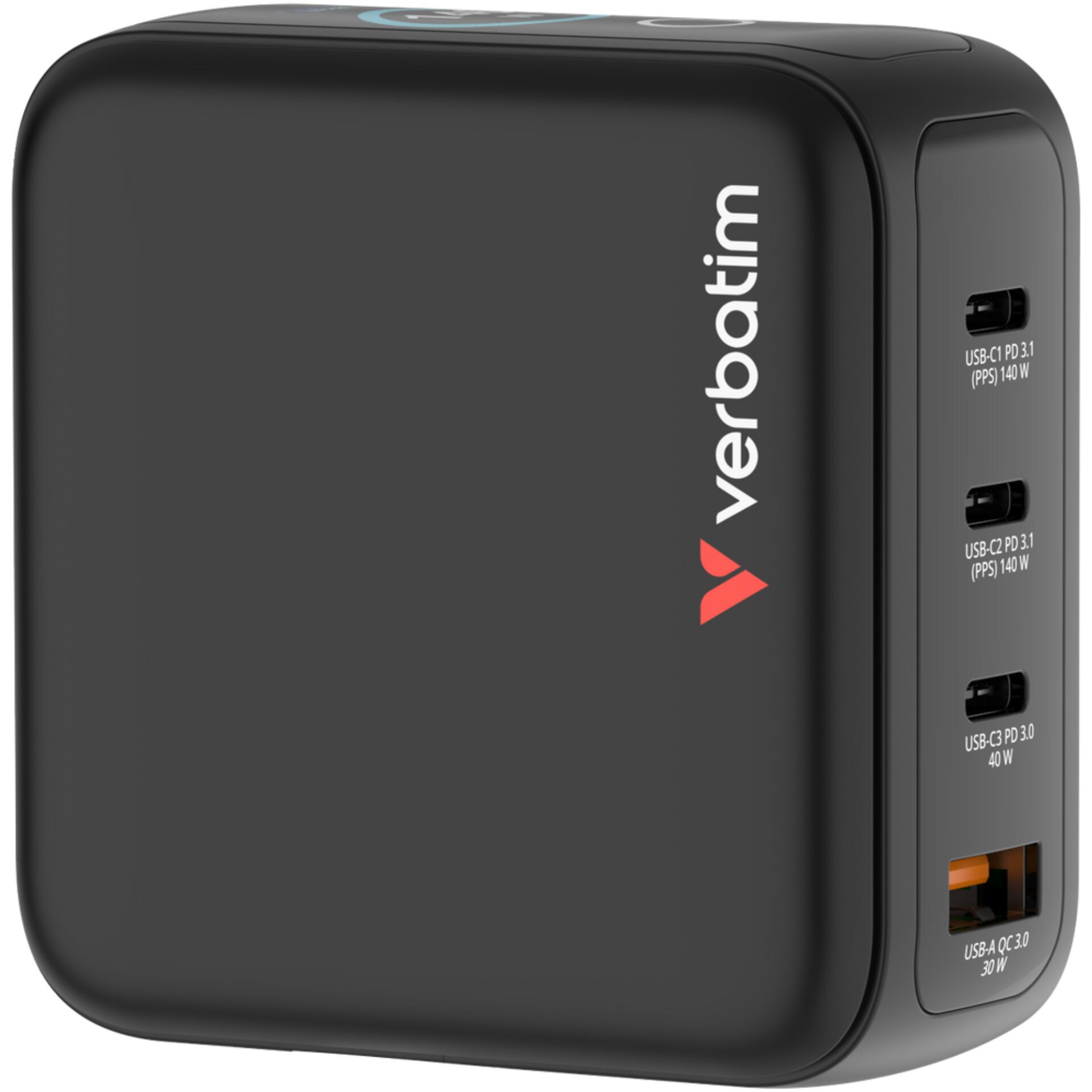 Verbatim Mini GaN Charger 140W  mit Display 3xUSB-C +1xA   30240