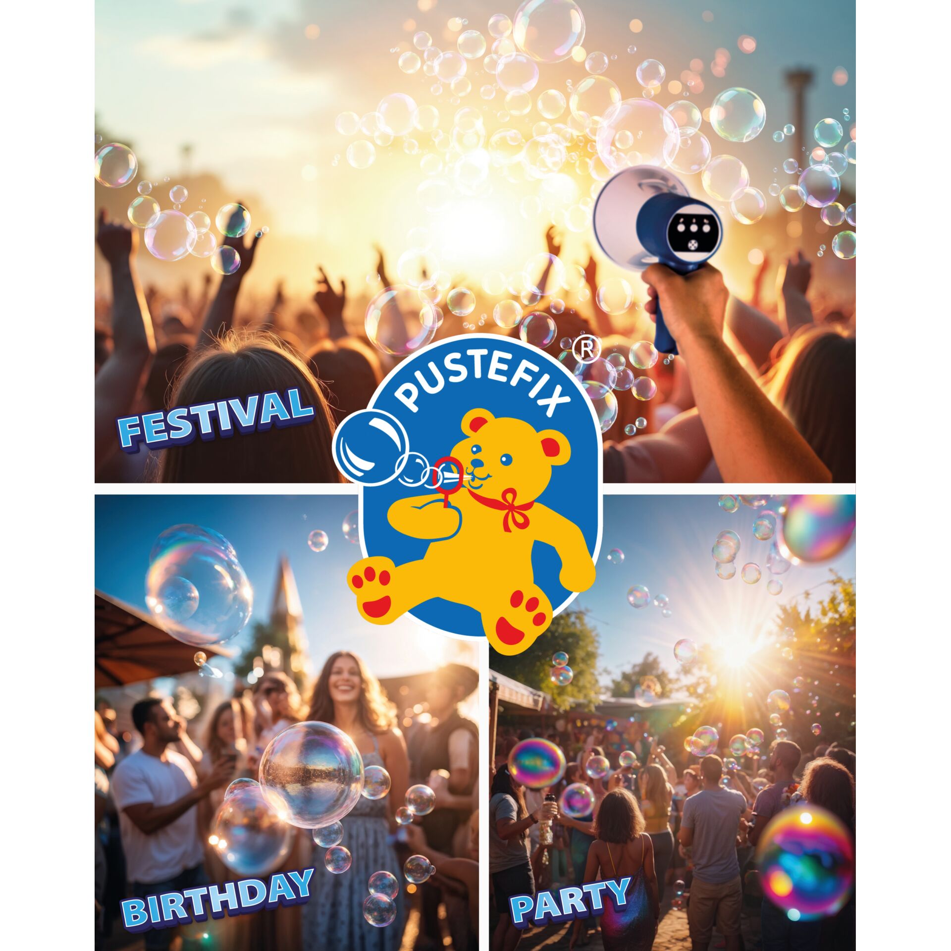 Festival, Birthday, Party, Blasen, Teddy-Logo