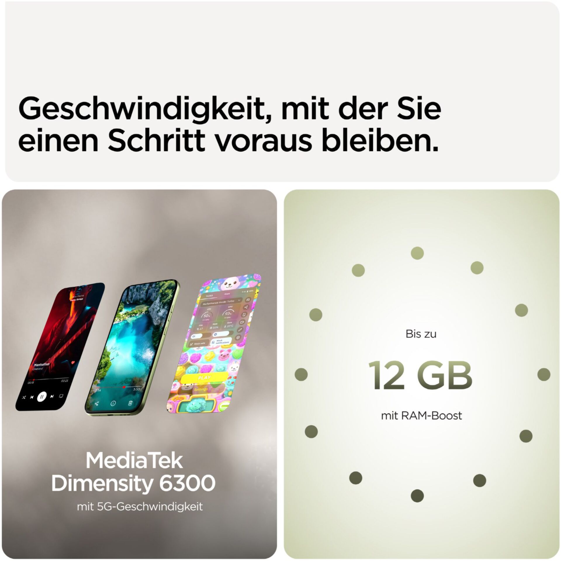 Smartphone, Display, 3 Phones, MediaTek Density 6300, 5G speed
