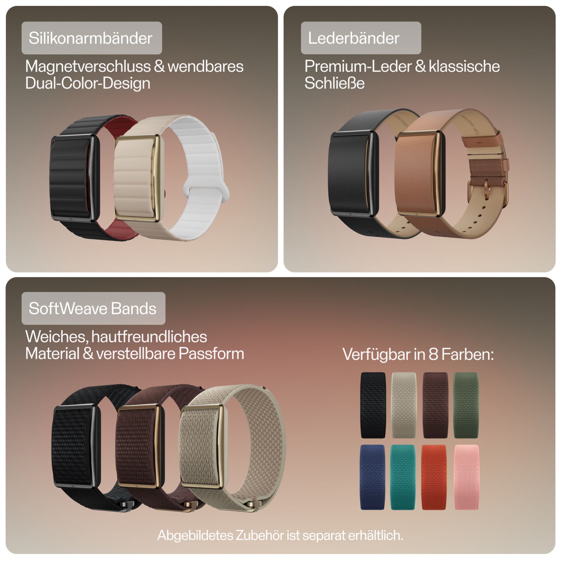 Uhrenarmband, Silikonarmband, Lederarmband, Gewebtes Armband, Magnetverschluss