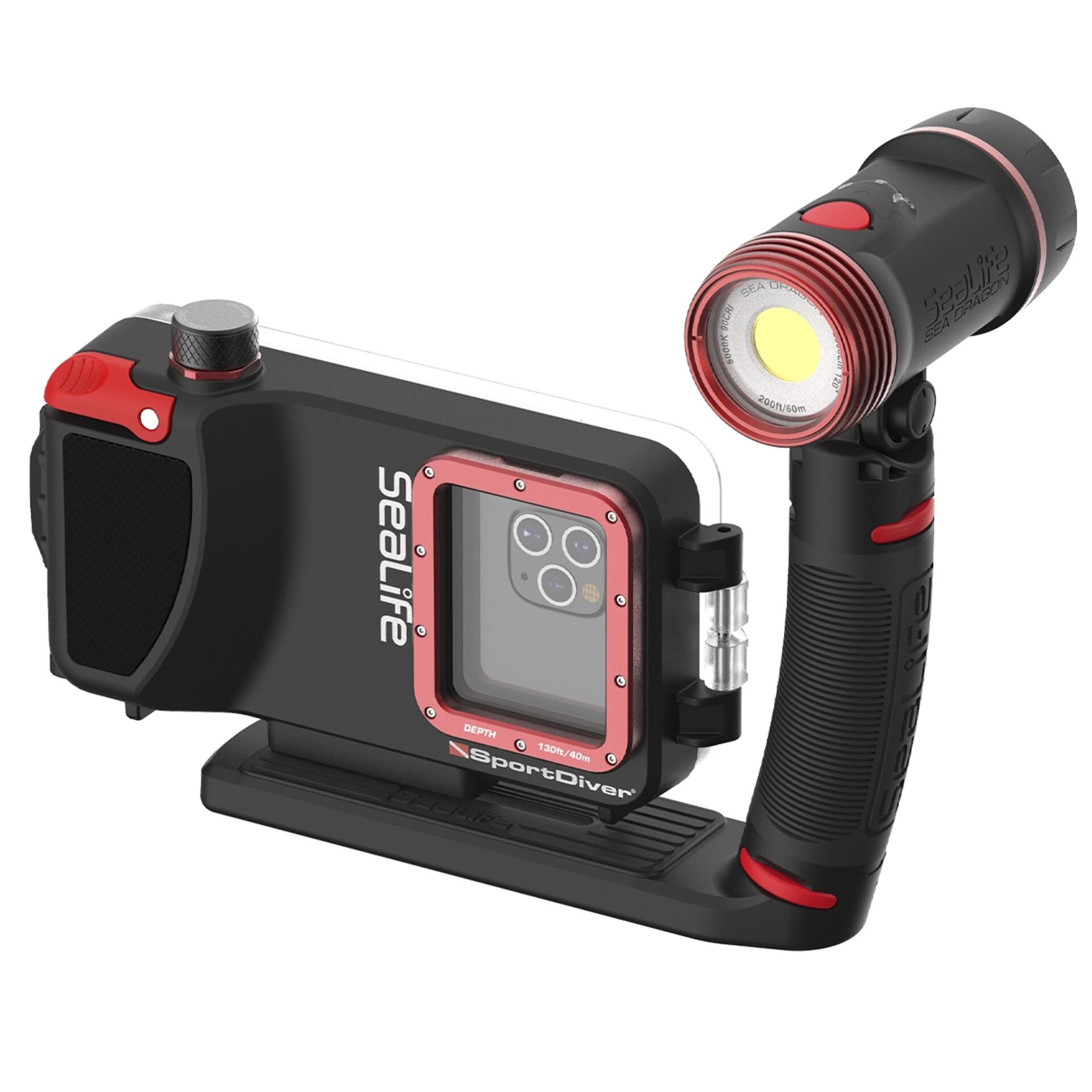 unterwasserkamera, gehäuse, sportdiver, tauchlampe, rot/schwarz