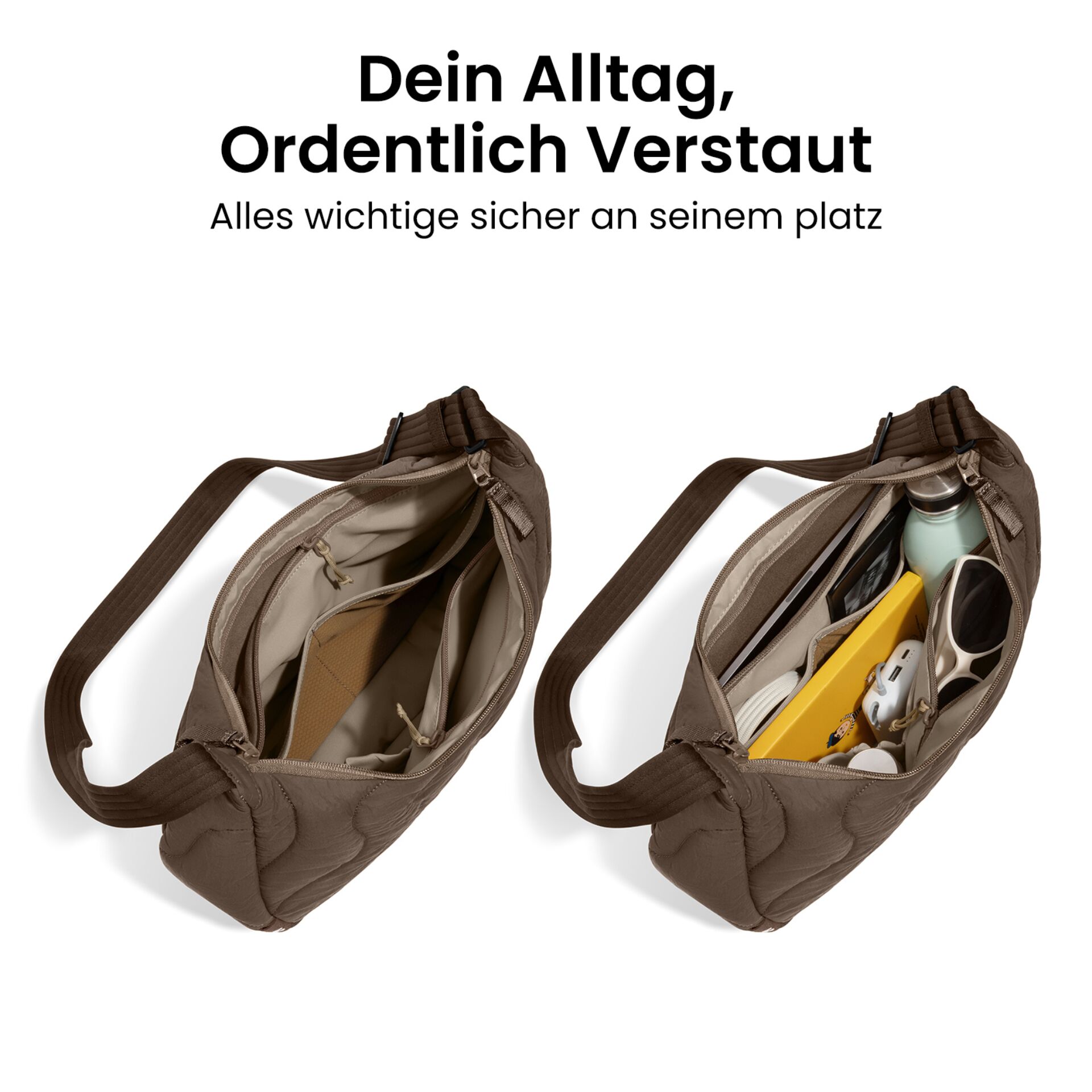 Umhängetasche, Tasche, Hobo-Tasche, braun, Geldbörse