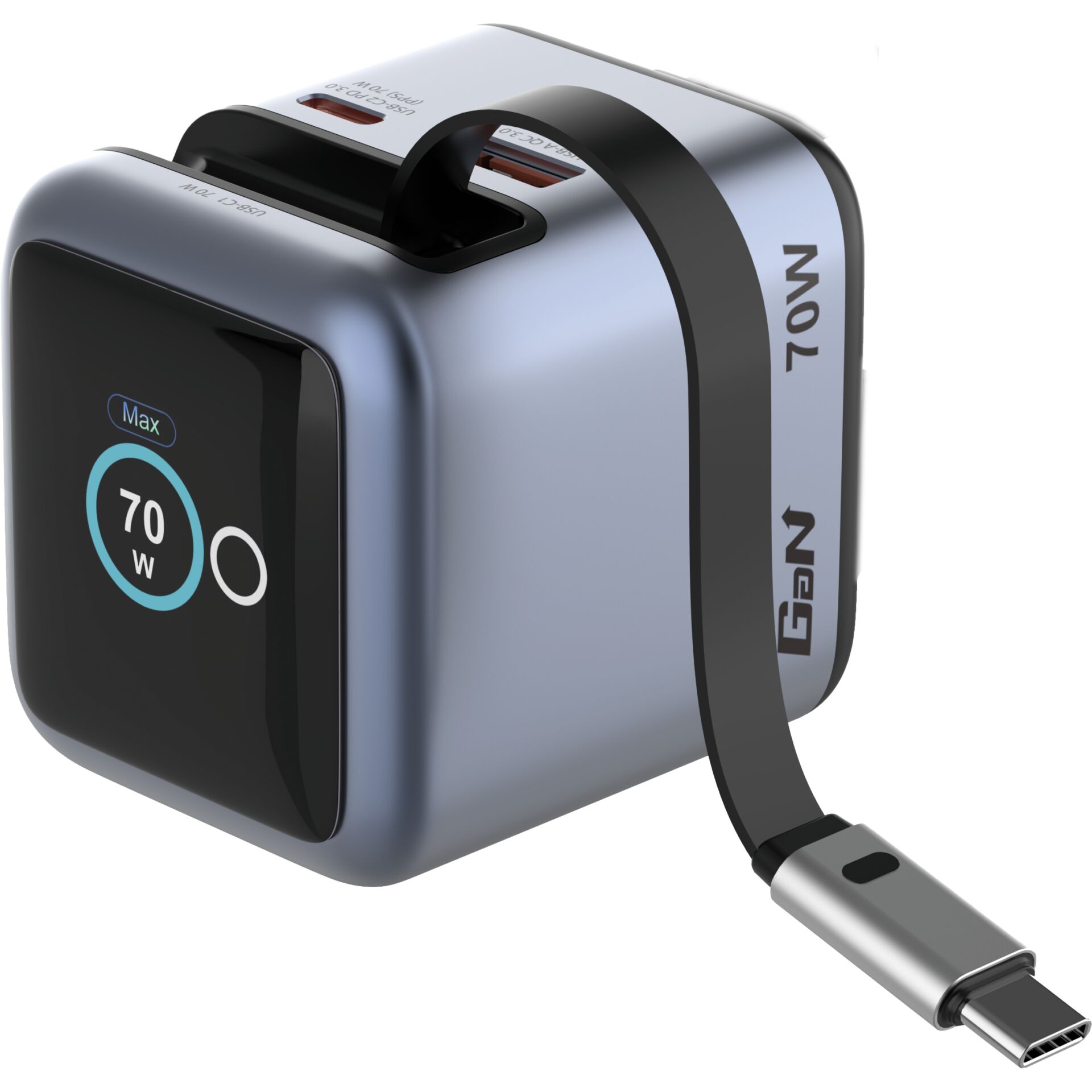 Tragbares Kraftpaket, Mini-Bank, USB-C Ladegerät, Powerbank, Induktives USB-C Kabel