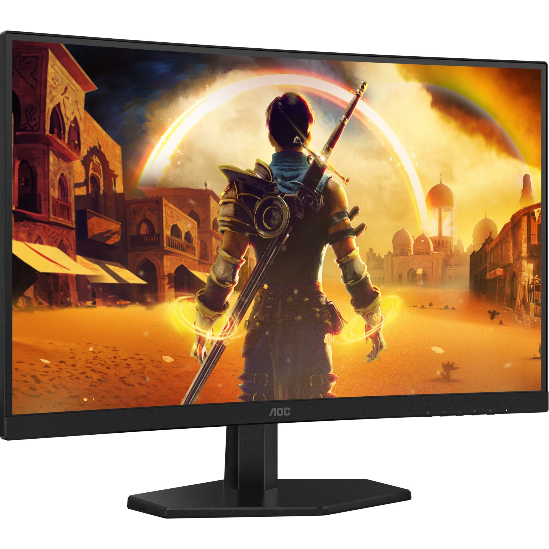 Gaming-Monitor, Flachbildschirm, schwarzes Gehäuse, breiter Bildschirm, Standfuß
