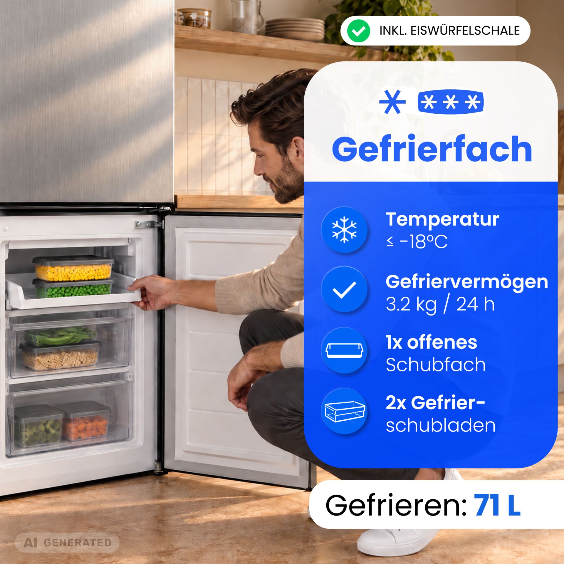 Kühl-Gefrierkombination, Edelstahloptik, Gefrierfach 71 l, Gefrierschubladen, Eiswürfelschale