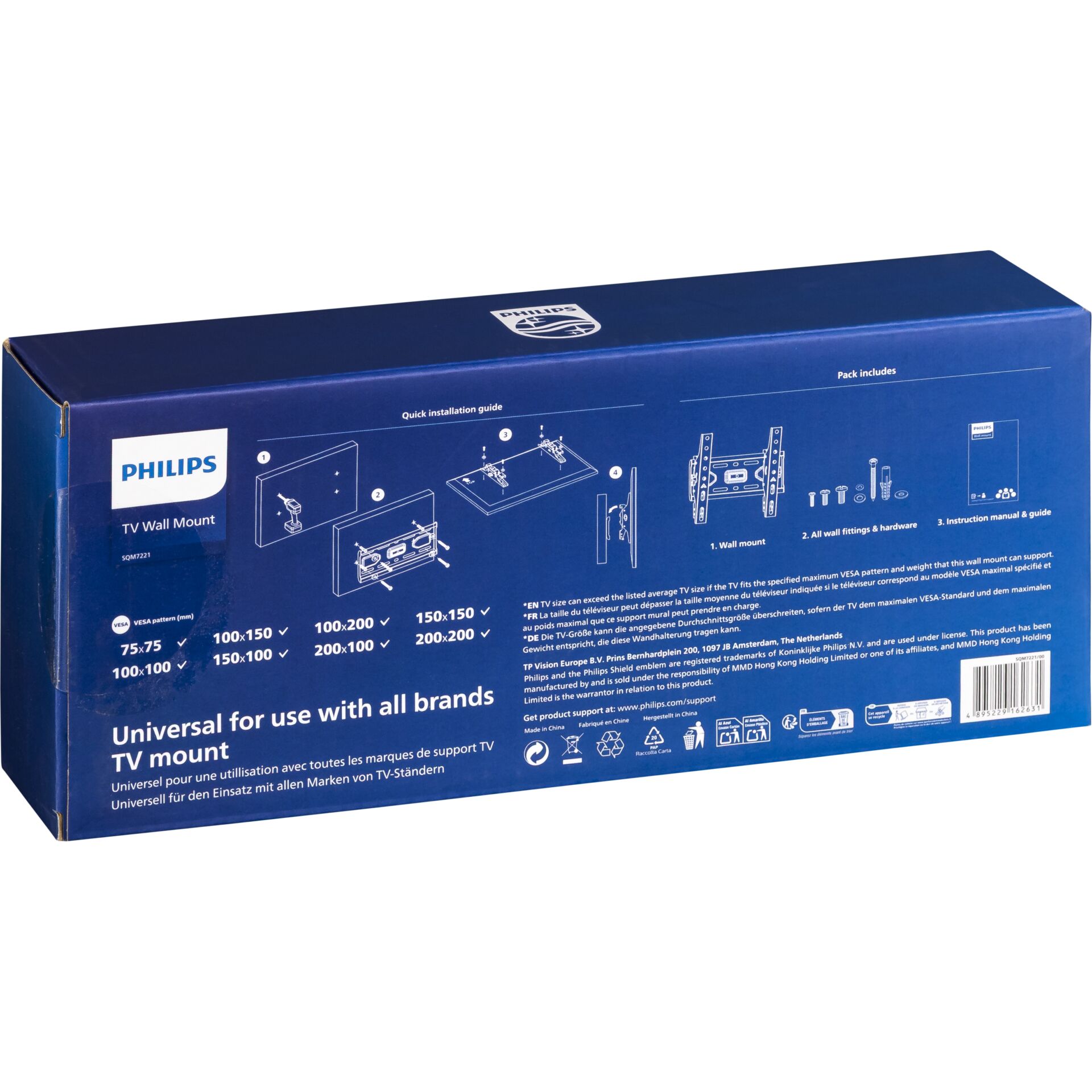 TV-Wandhalterung, Universeller Halter, VESA kompatibel, Metall, blaue Verpackung