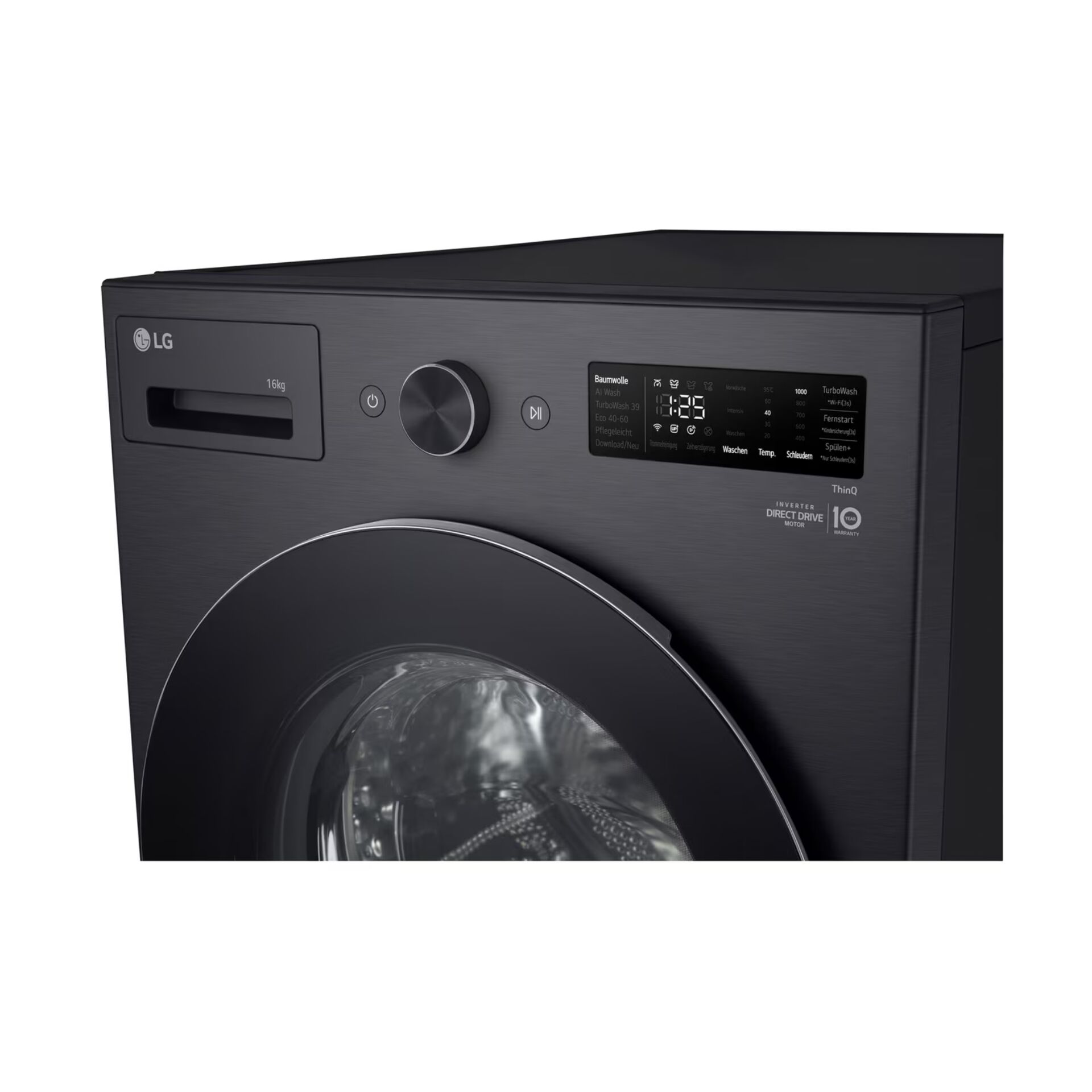 Waschmaschine, Frontlader, 16 kg Fassungsvermögen, Anthrazit, Digitaldisplay