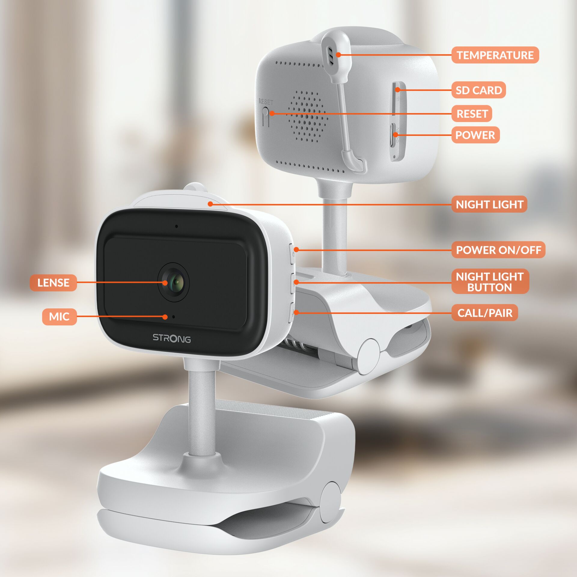 Baby monitor, Kamera, AI-Kamera, Nachtlicht, Stativ