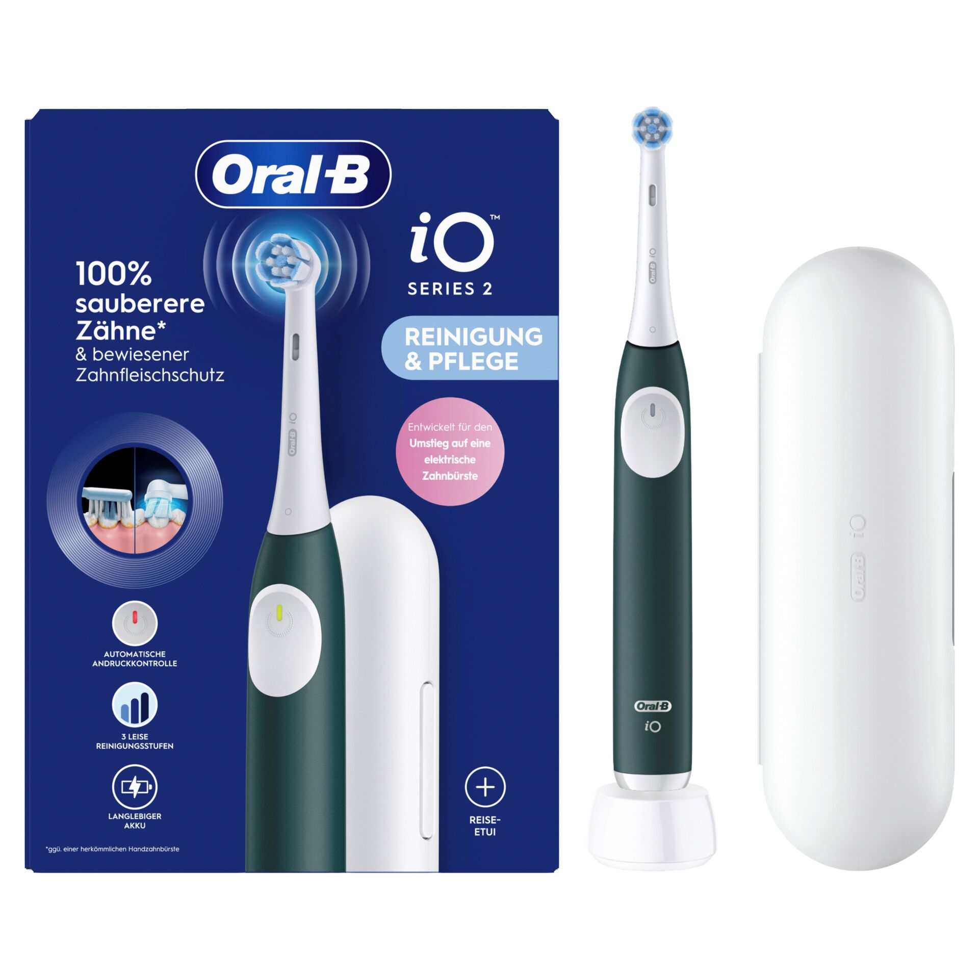 Oral-B iO Series 2 Forest Green mit Reiseetui Pinsel, Gerät, Werkzeug, Zahnbürste