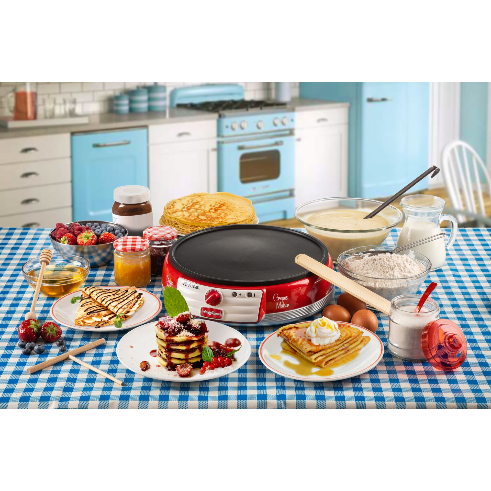 Elektrischer Pfannkuchenmacher, Pfannkuchenplatte, Küche, Backzutaten, Frühstücksset