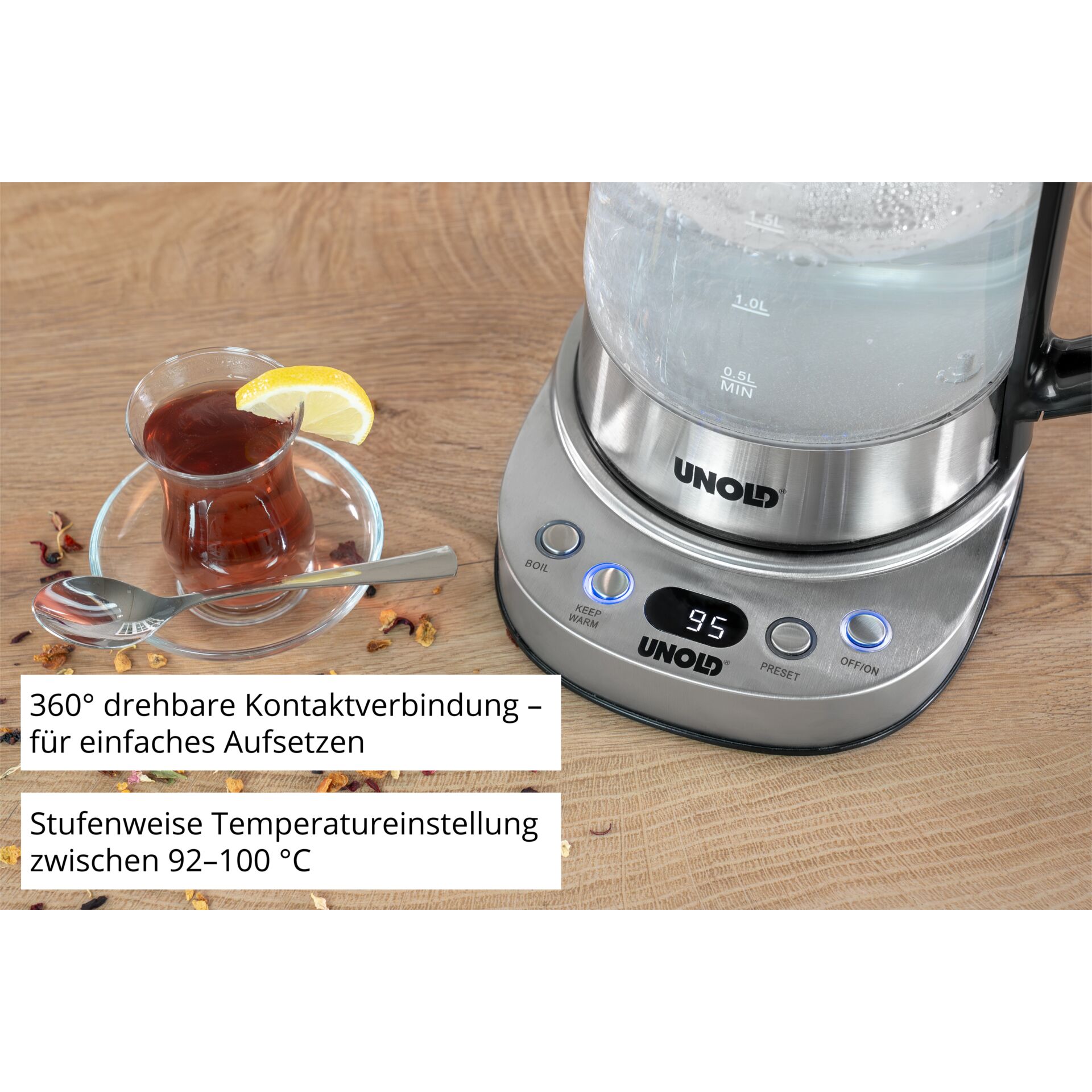 Teekessel, Kaffeeautomat, Wasserkocher, Temperaturregelung, 360° Kontaktverbindung