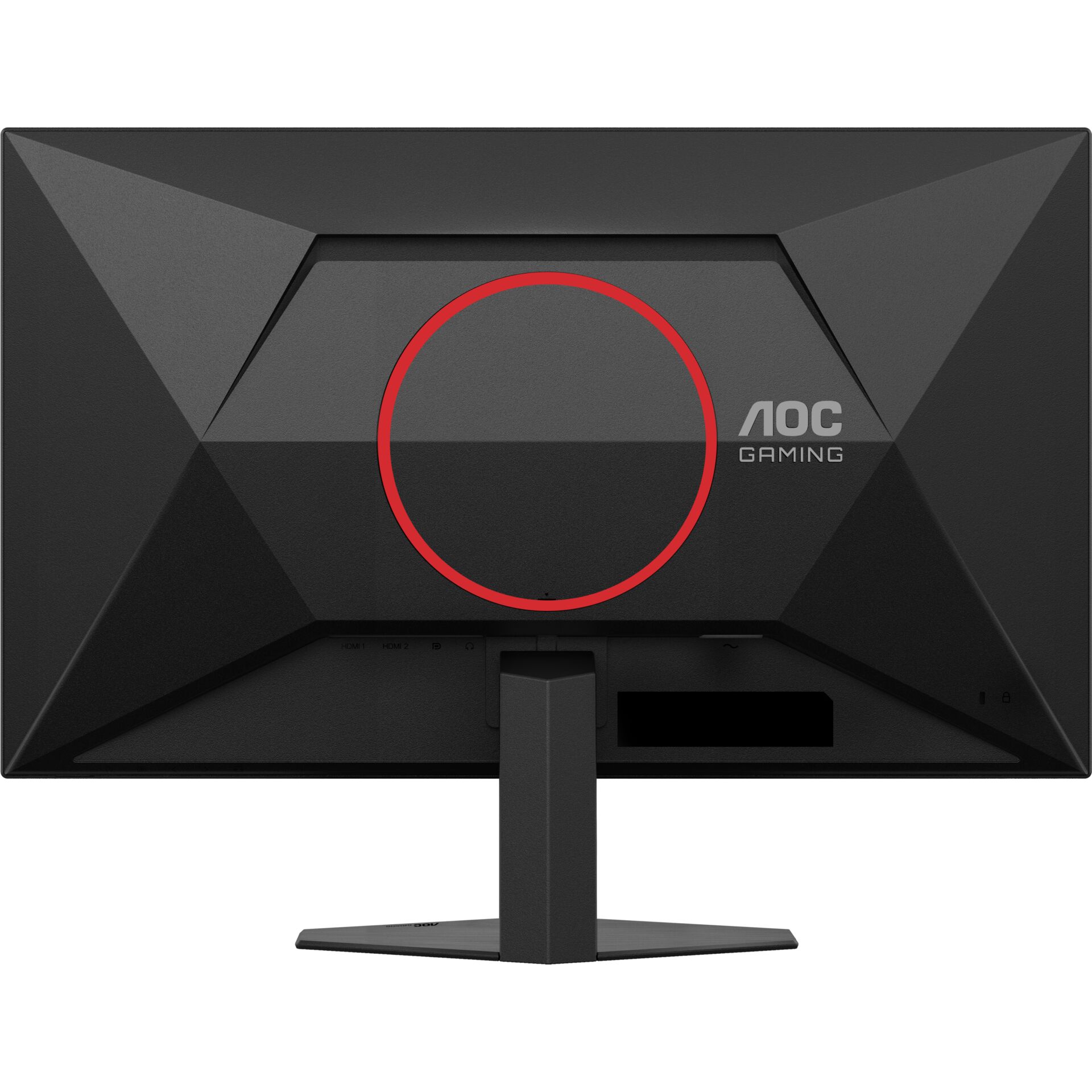 Gaming-Monitor, schwarzer Monitor, geometrischer Rücken, roter Kreis, AOC-Logo