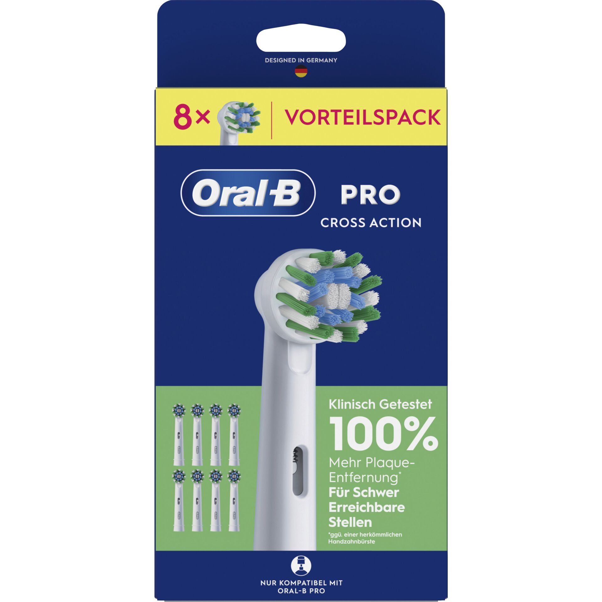 Zahnbürstenkopf, Oral-B Pro, Cross Action, 8x Vorteilspack, 100% klinisch getestet