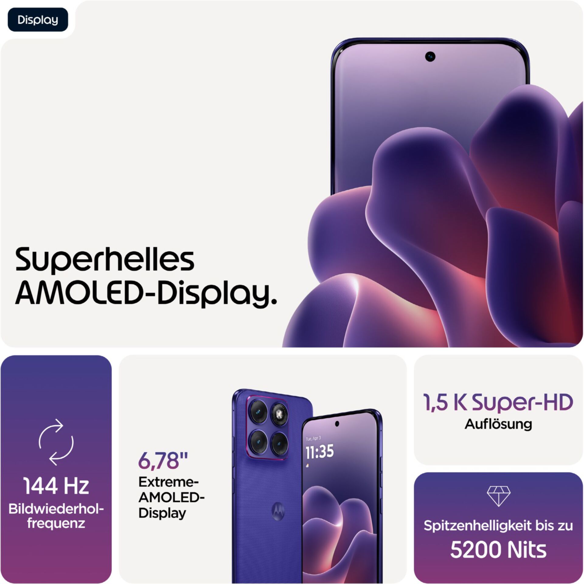 Smartphone, AMOLED-Display, 6.78 Zoll, Kamera-Vierfach, Niedriger-Blaustich