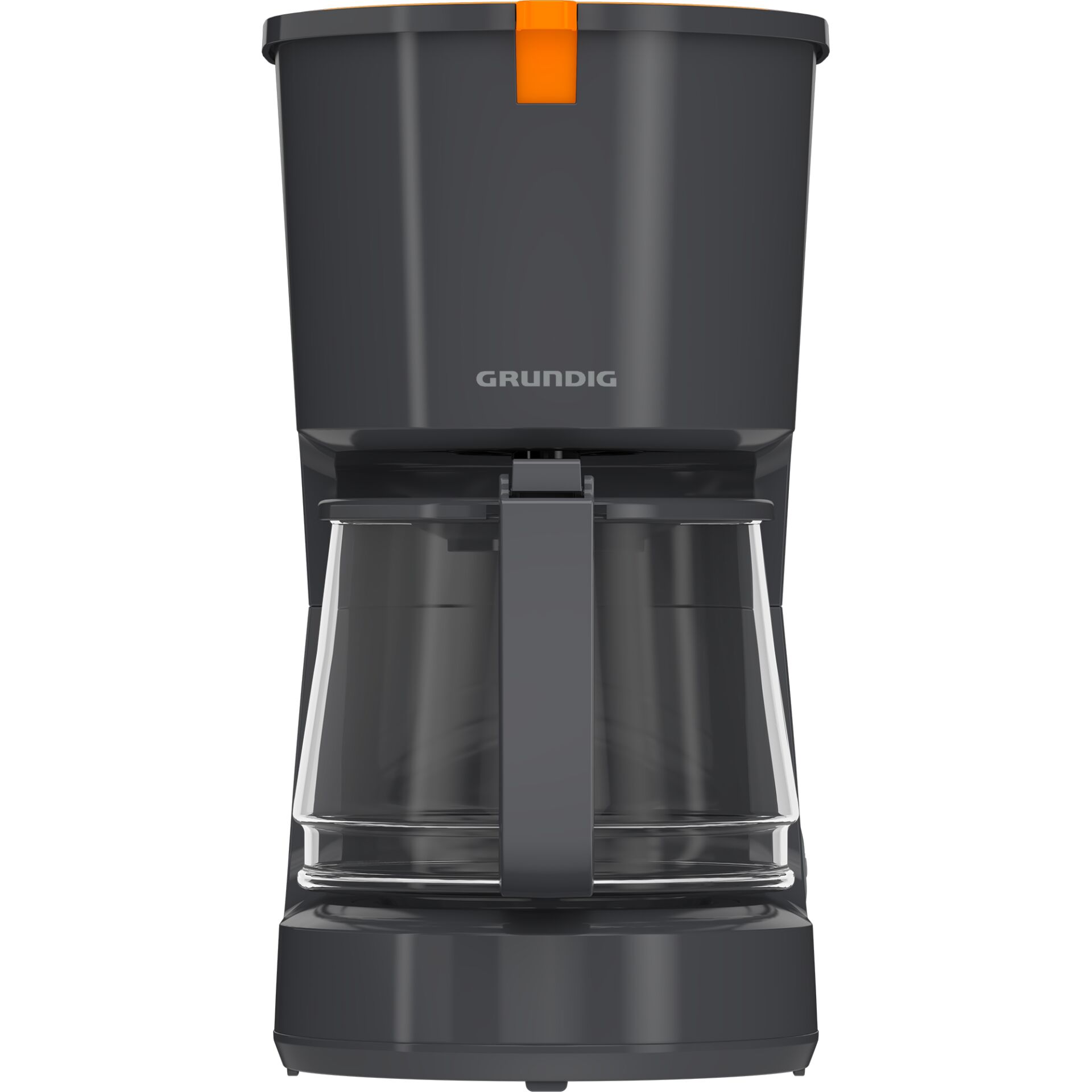 Kaffeemühle, Filterkaffeemaschine, Glaskanne, dunkelgrau, oberes Deckel-Orange