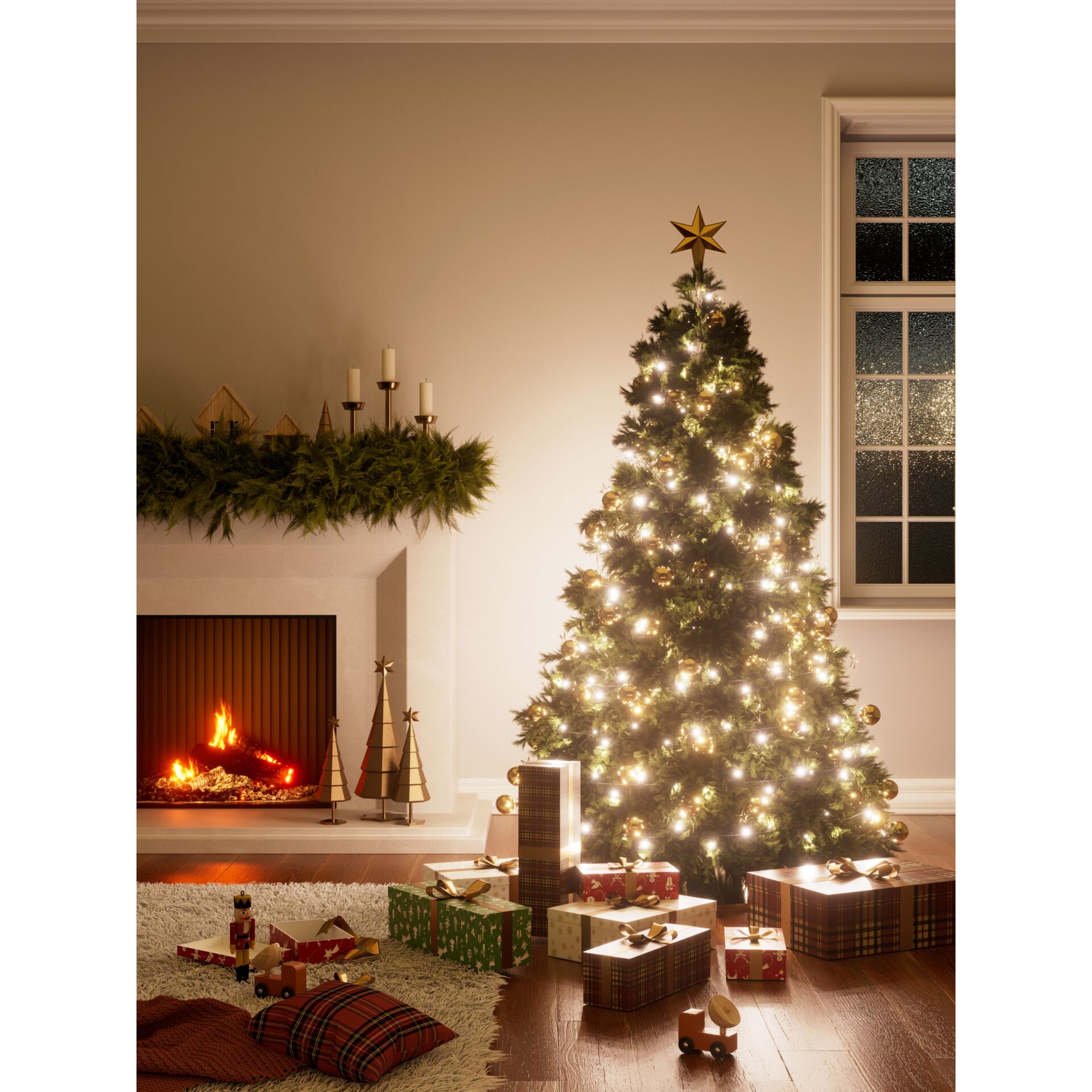 Kamin, Weihnachtsdekorationen, Festival, Kerze, Weihnachtsbaum