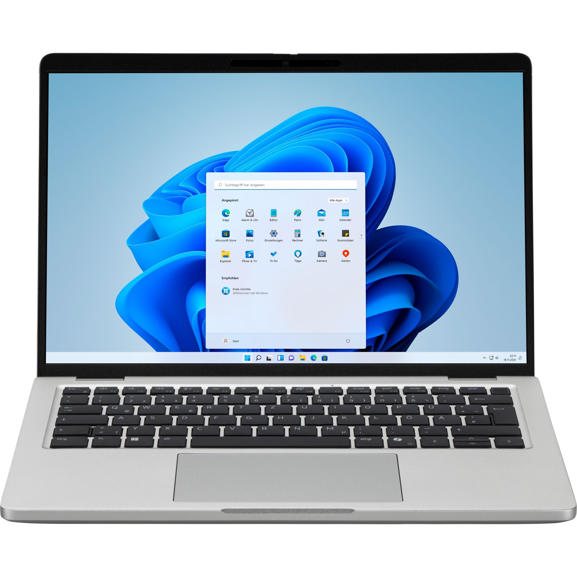 Laptop, Silber, Windows 11, Schwarze Tastatur, Touchpad