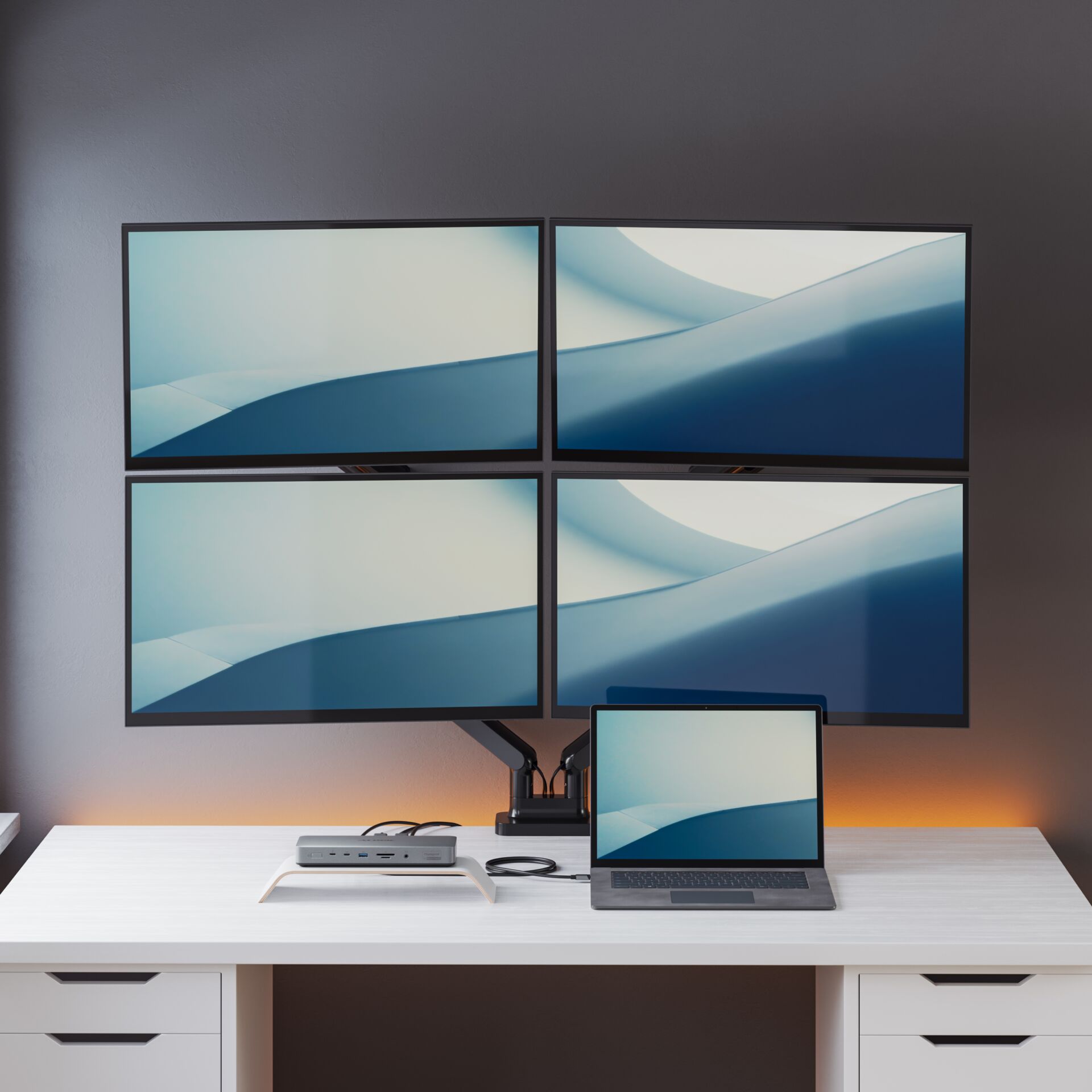 monitor, multi-monitor setup, laptop, desk, USB-C hub