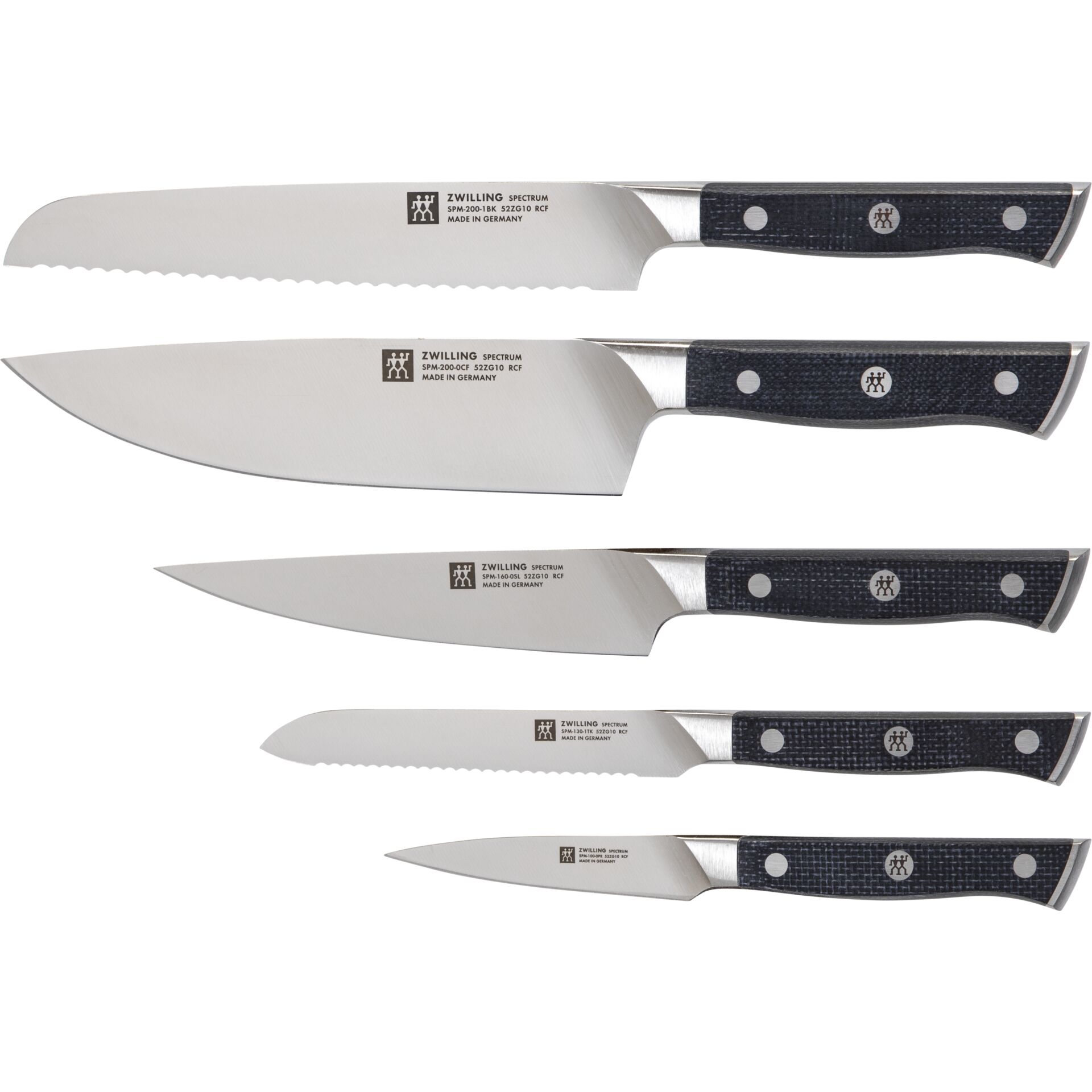 Küchenmesser, Edelstahl, Santoku, 3-teiliges Set, schwarzer Griff